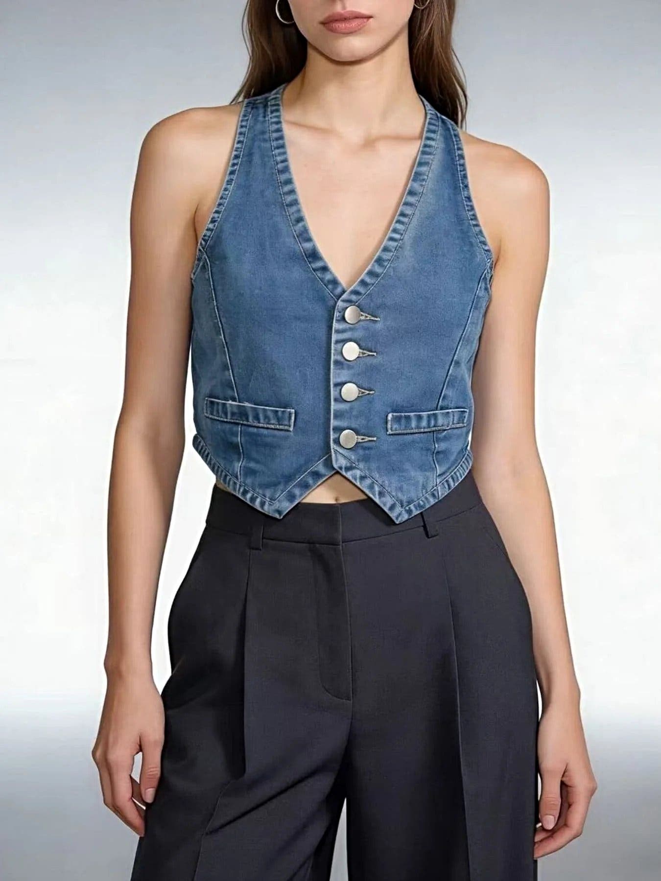 Button-Down Denim Vest -