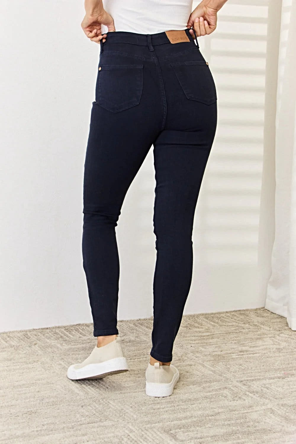 Judy Blue Tummy Control Skinny Jeans - Full Size Garment Dyed for a Flattering Fit Trendsi