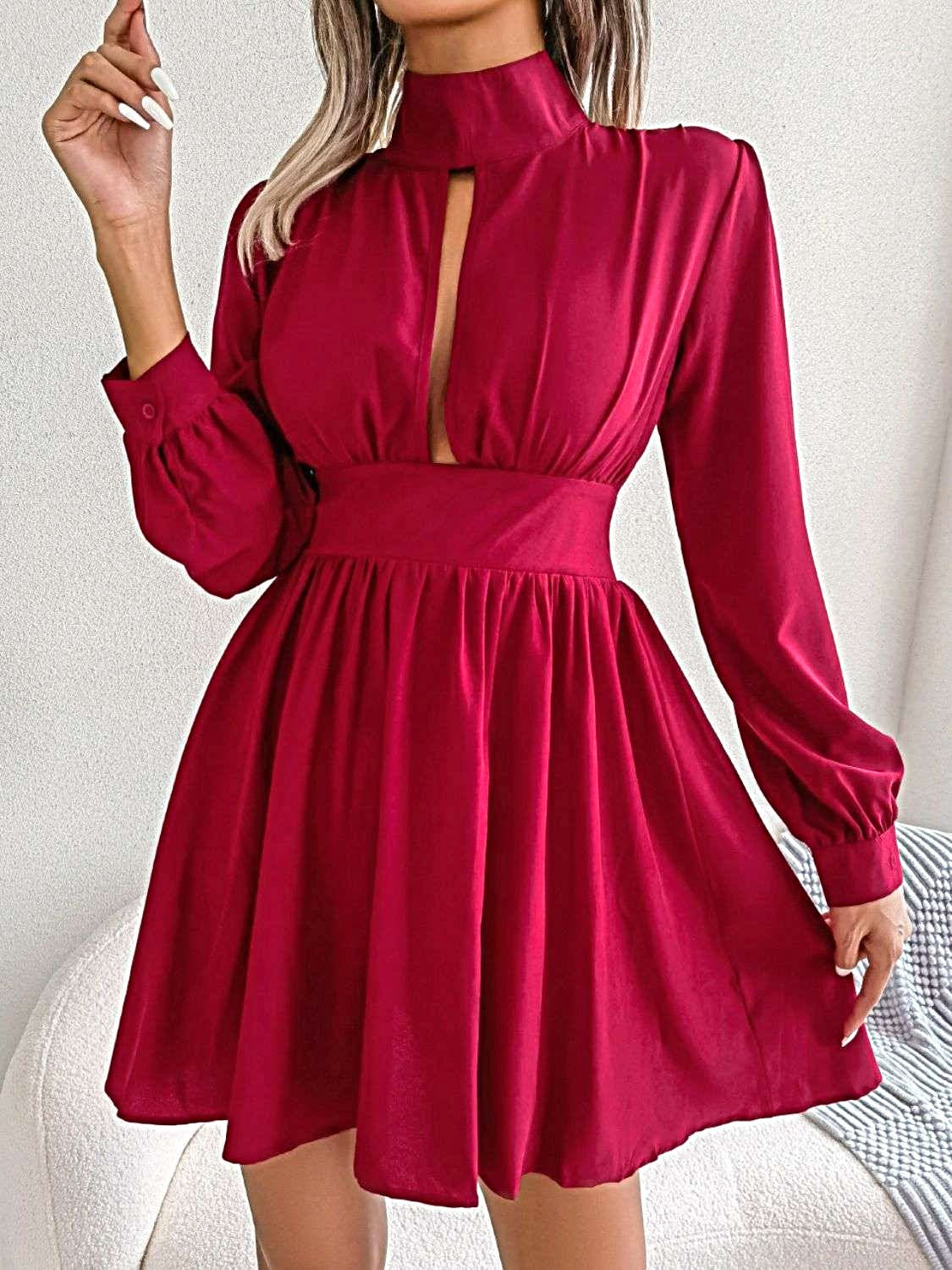 Cutout Turtleneck A-Line Mini Dress -