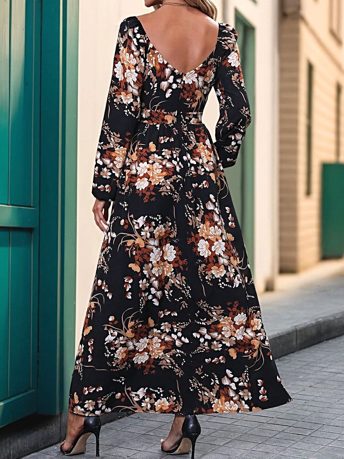 Perfee Elegant 100% Polyester Maxi Dress With Slit - Long Sleeve Surplice Design Trendsi