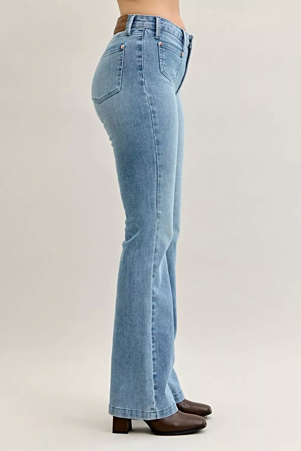 Judy Blue Full Size Mid Rise Bootcut Jeans with Contrast Wash & Front Patch Pockets Plus Size -
