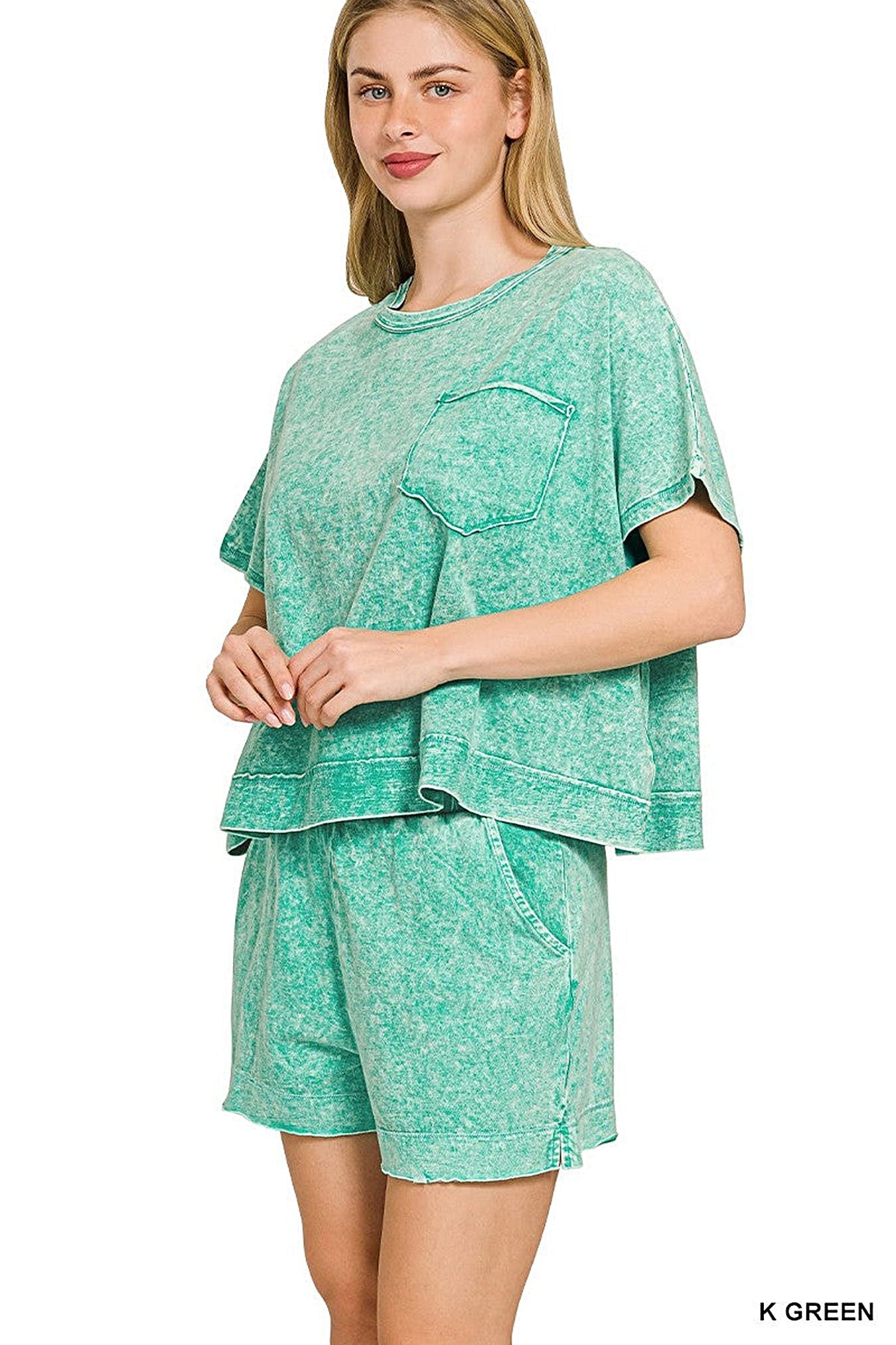 Zenana Halo Snow Washed Boxy Top & Shorts Set -