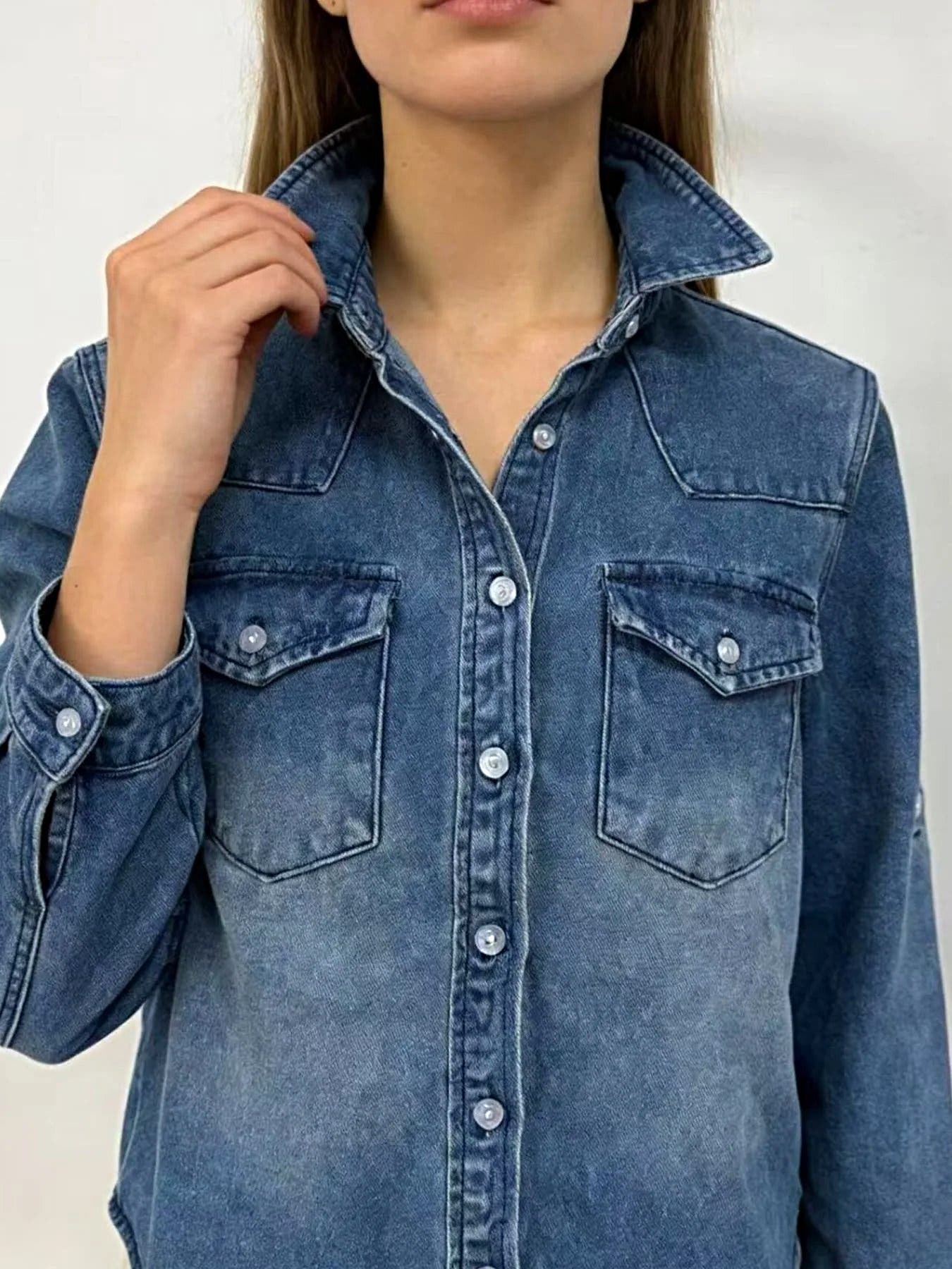 Button Down Classic Western Style Denim Top -