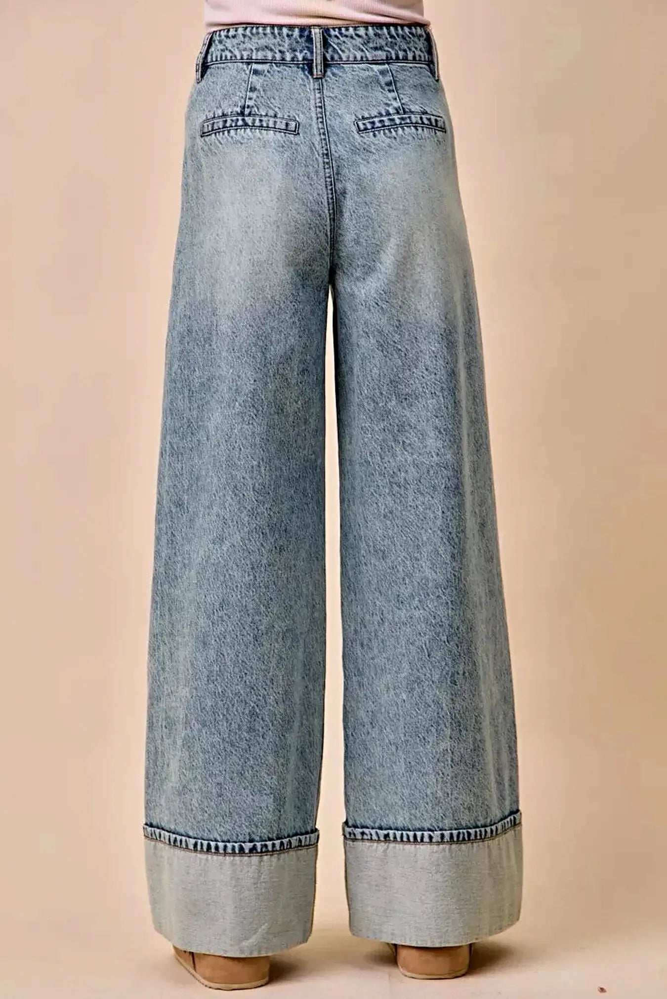 SO ME Mid Rise Plated Wid Leg Denim Jean -
