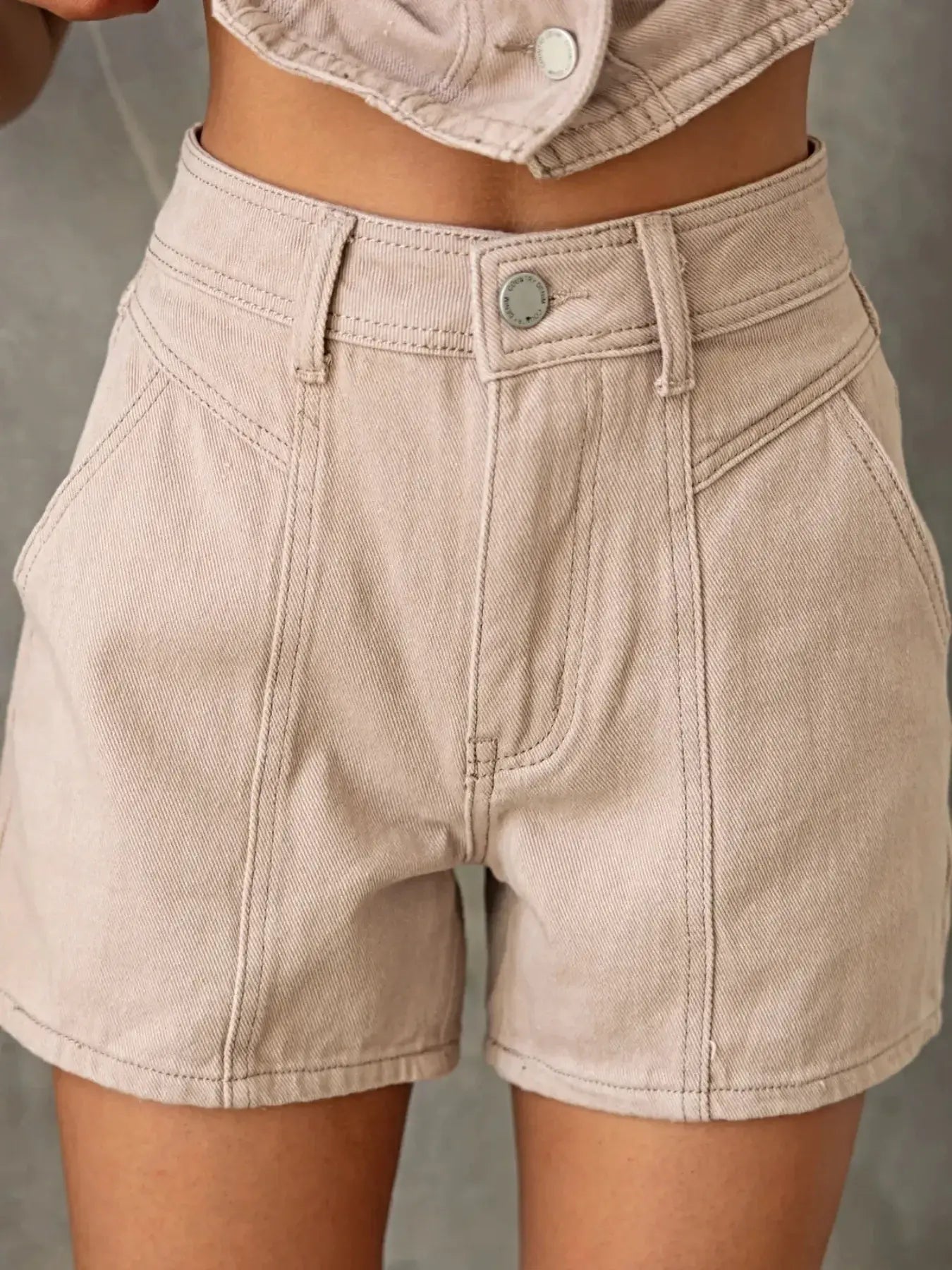 Sleeveless Button-Up Top and Shorts Denim Set -