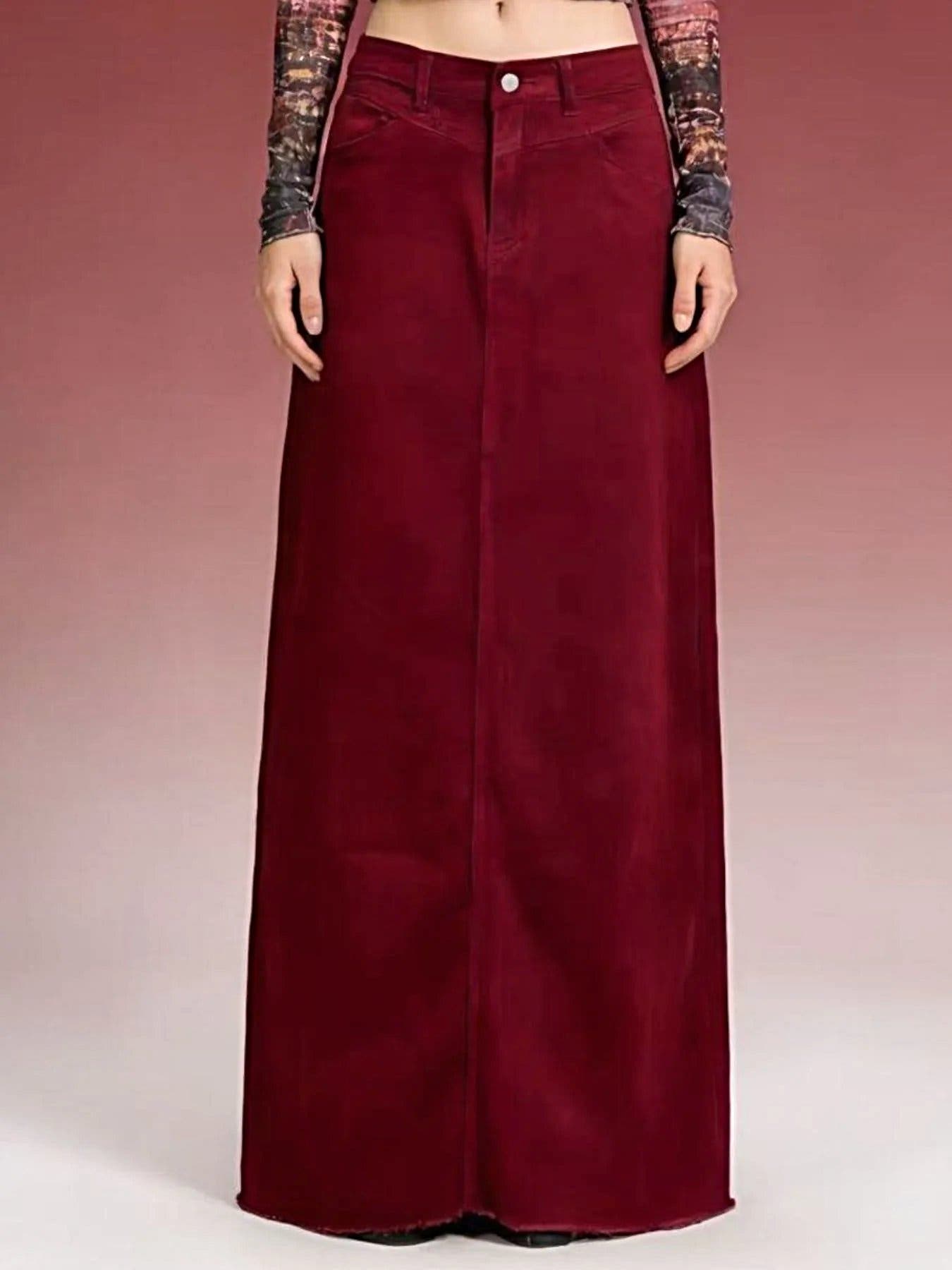 Raw Hem Maxi Denim Skirt -