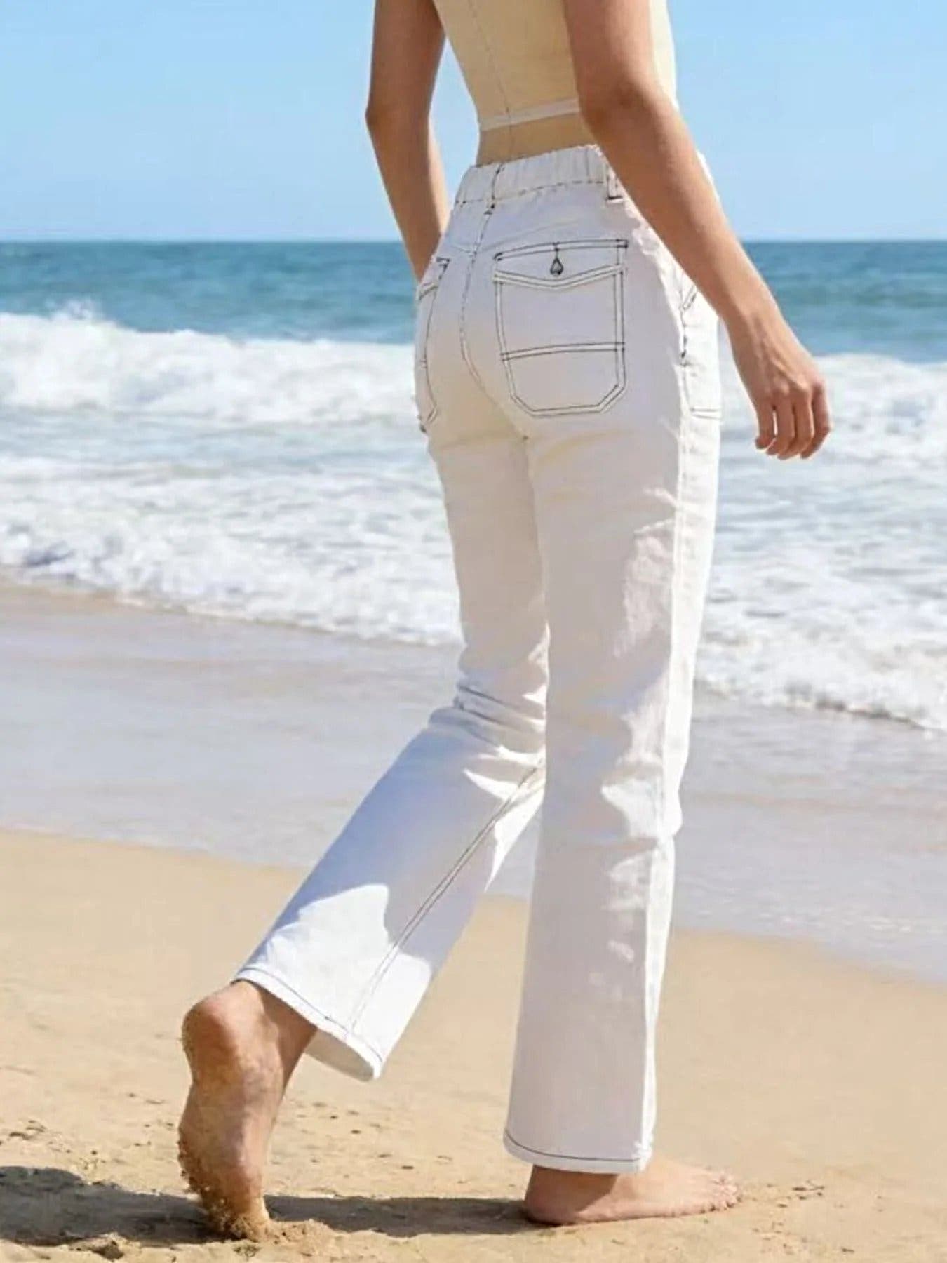 Wide Leg Contrast Stitching Jeans -