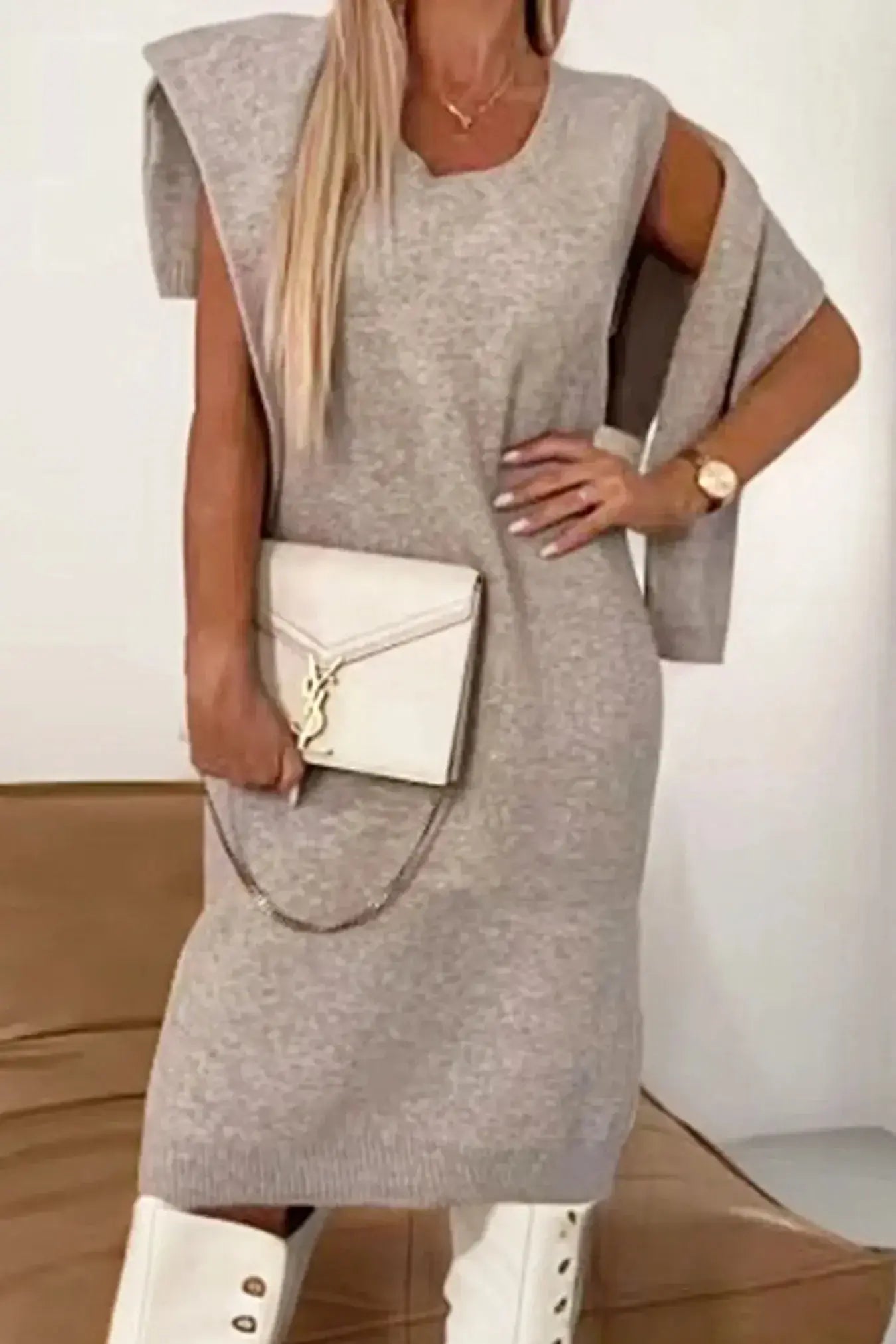 Turtleneck Dropped Shoulder Sweater and Dress Sweater Set -