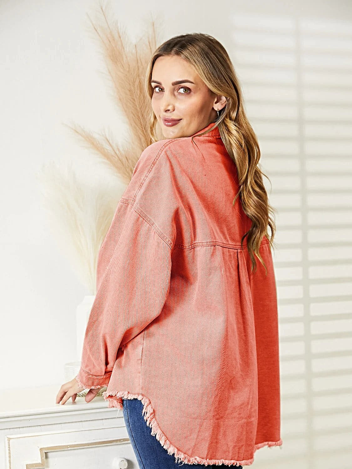 Distressed Raw Hem Denim Jacket -