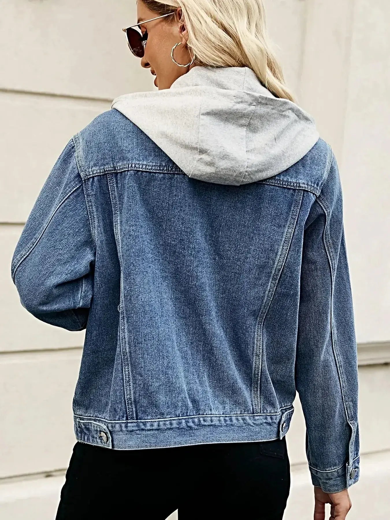 Drawstring Hooded Button Up Denim Jacket -