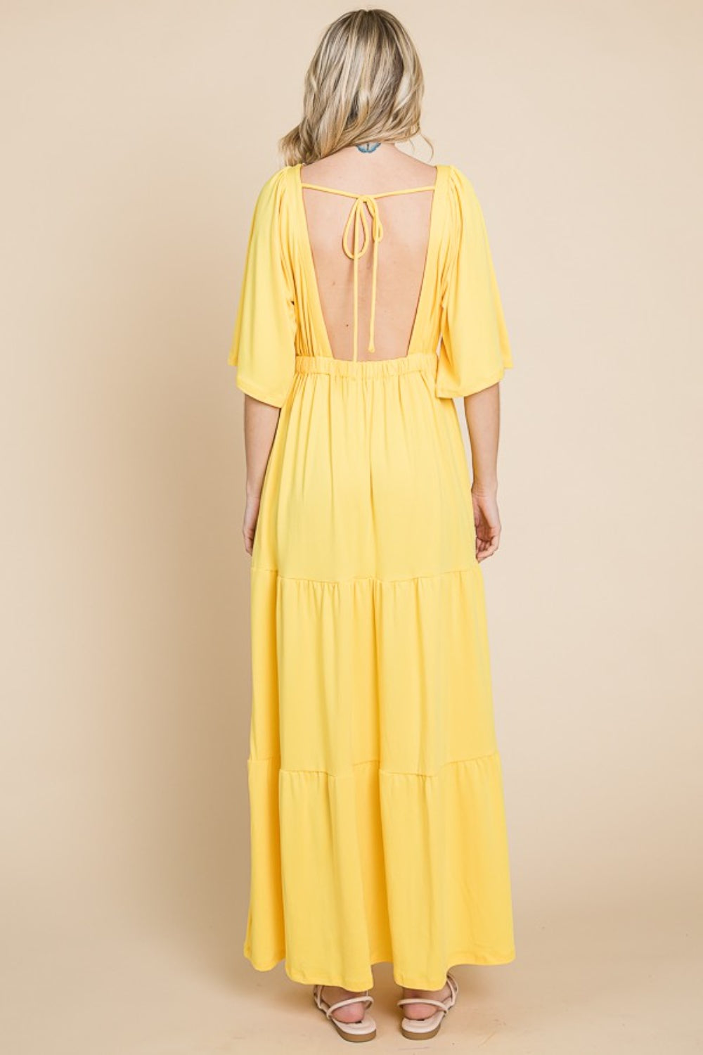Culture Code Backless Plunge Half Sleeve Tiered Dress Trendsi