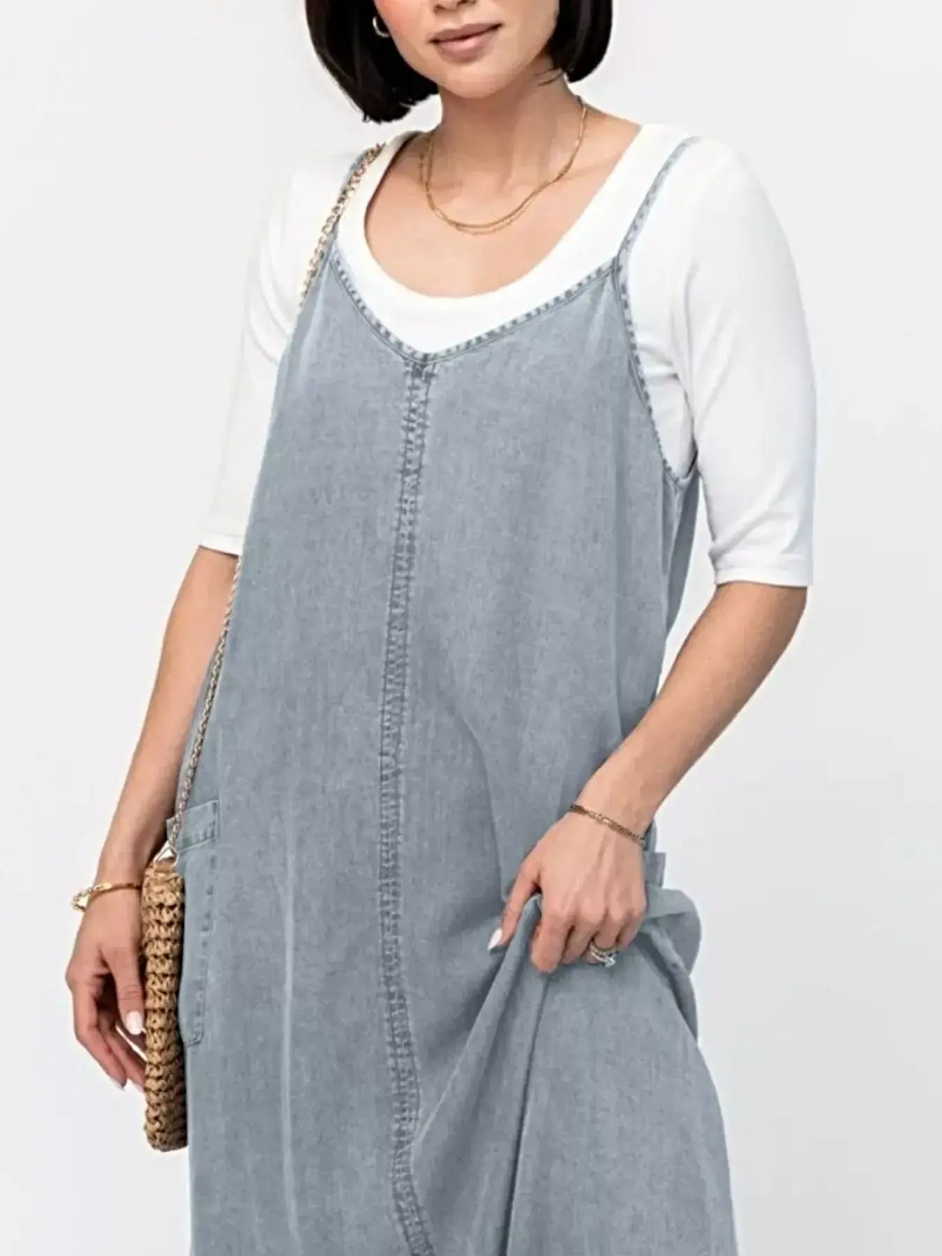 Casual Washed Denim Cami Maxi Dress -