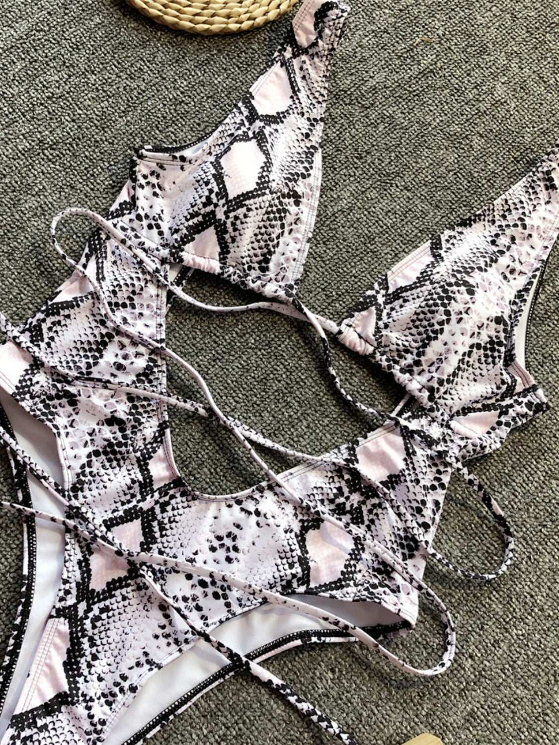 Lace-Up Backless Plunge One-Piece Swimwear Trendsi