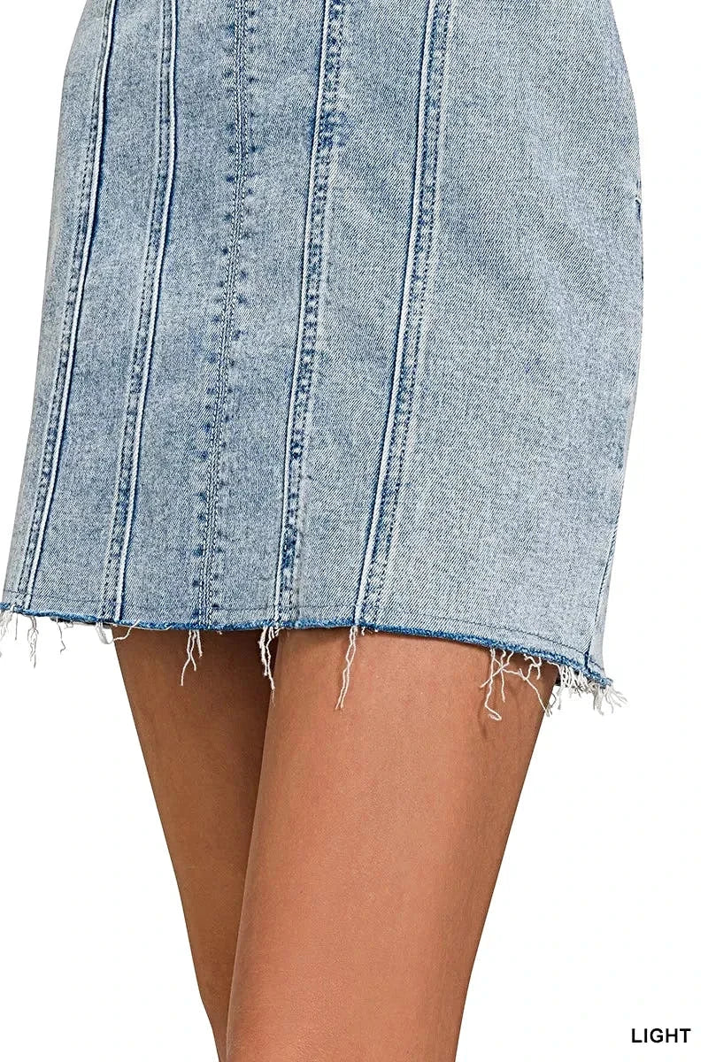 Zenana Spaghetti Strap Exposed Seam Light-Wash Dress -