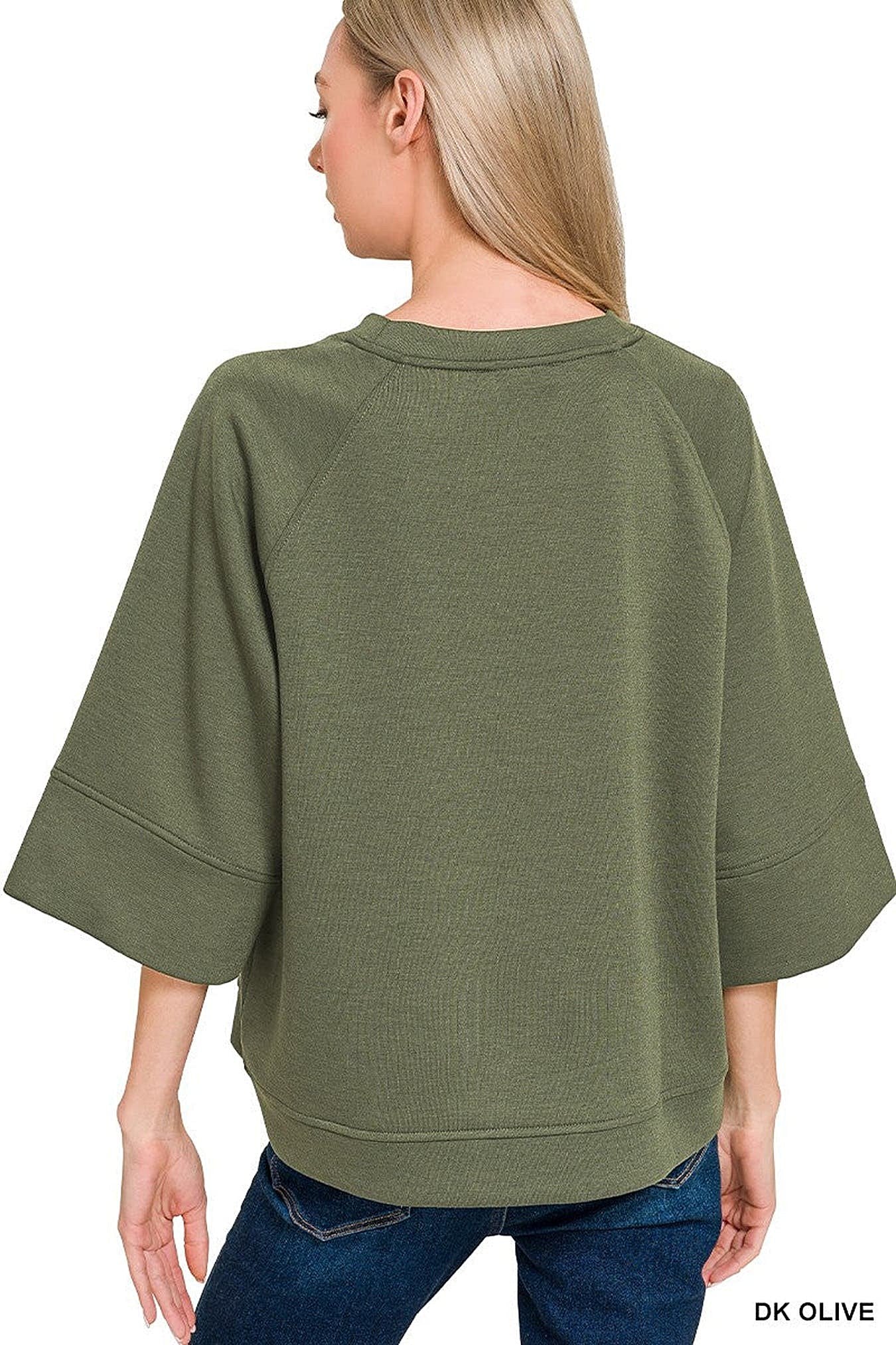 Zenana Scuba 3/4 Sleeve Pullover -