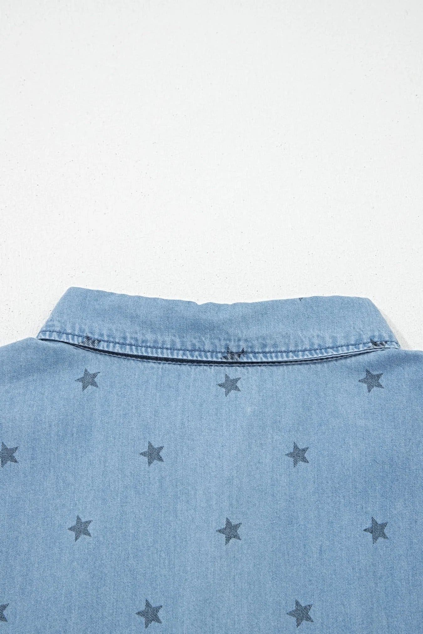 Double Chest Pocket Short Sleeve Denim Shirt -