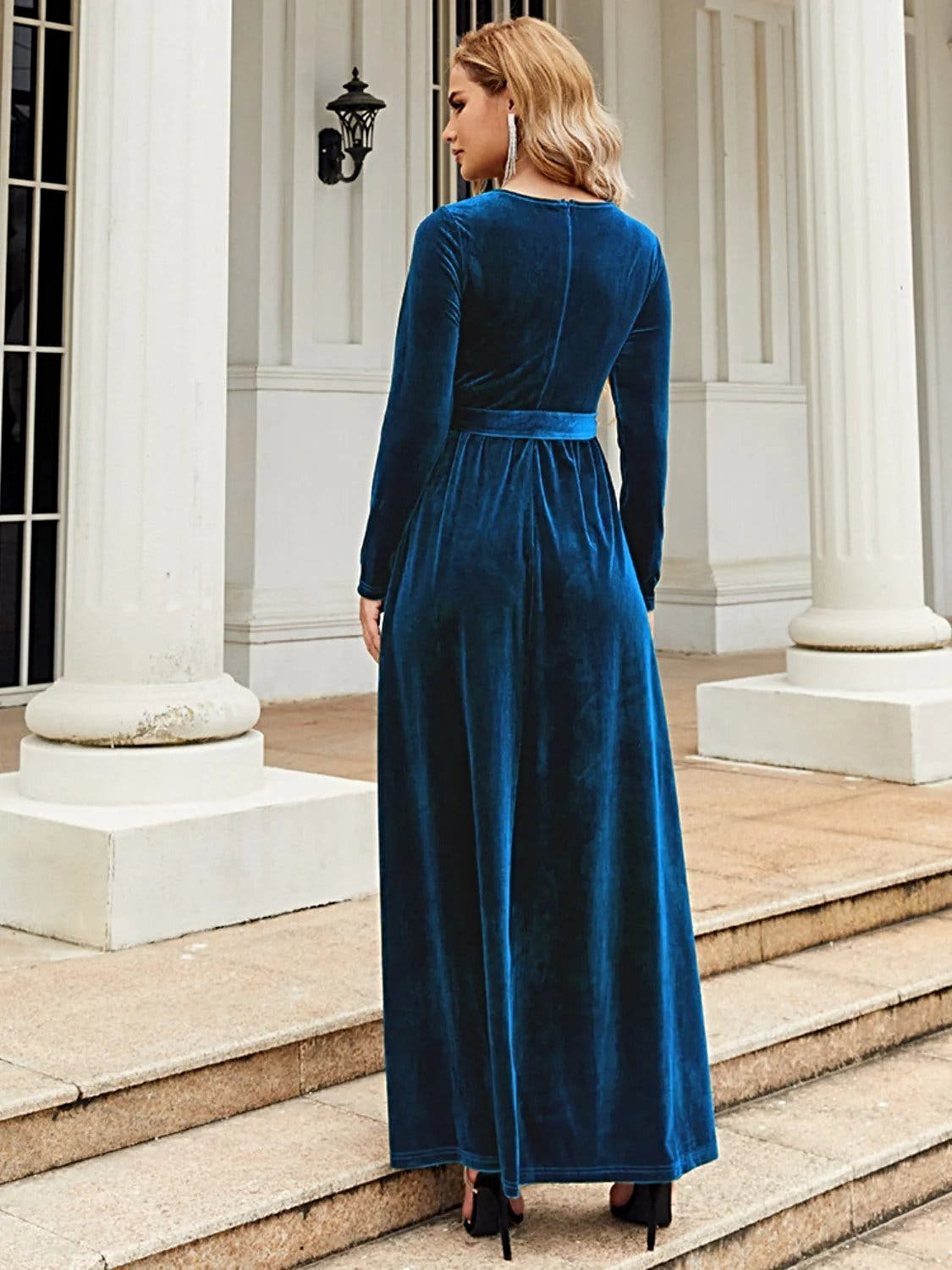 Elegant Tie Front Long Sleeve Maxi Dress in Opaque Polyester – Comfortable and Stylish Trendsi