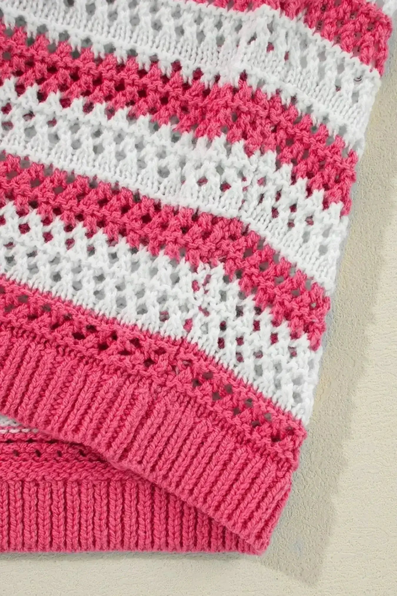 Stripe Hollowed Knit Sleeveless Sweater Dress -