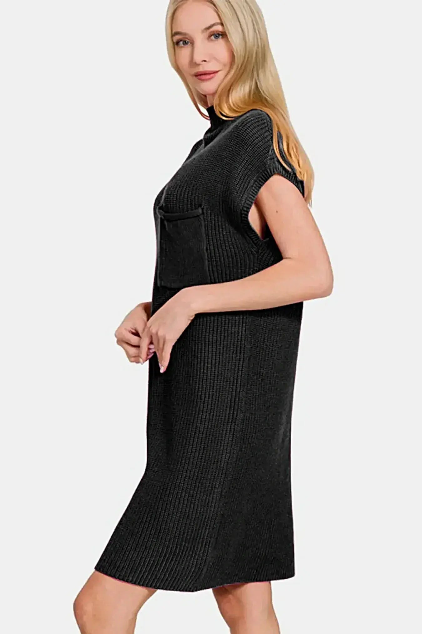 Zenana Mock Neck Short Sleeve Sweater Dress -