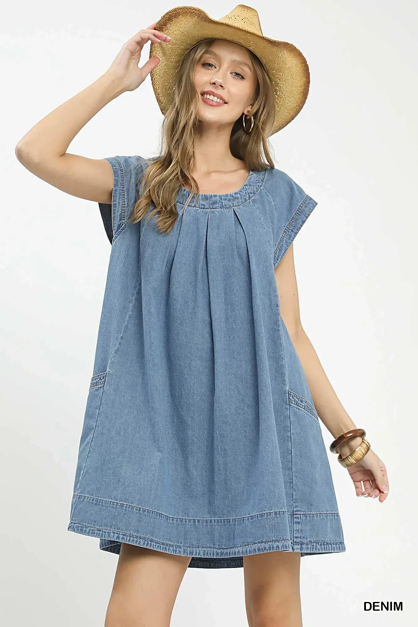 Umgee Stone Washed Denim Mini Dress -