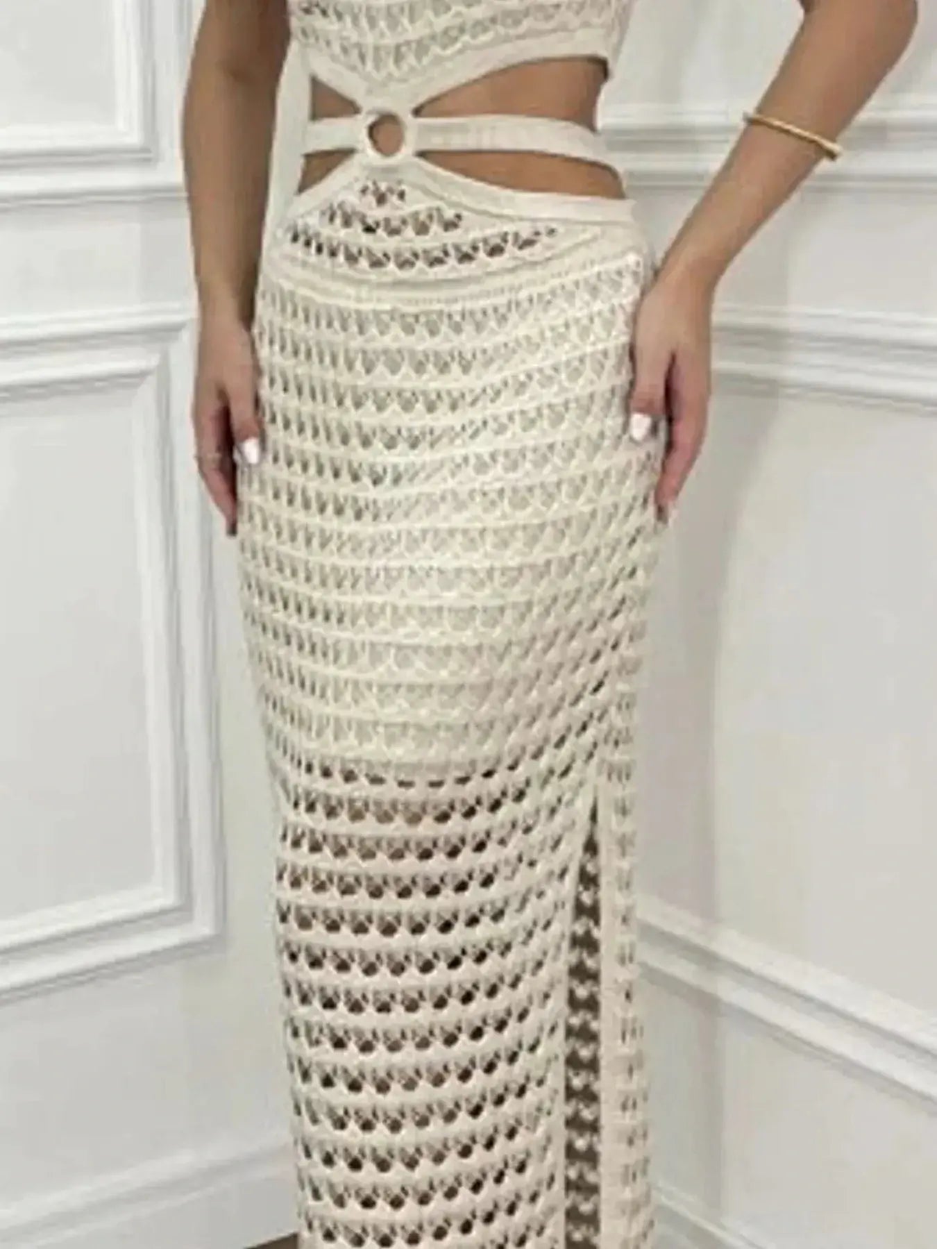 Cutout Slit Round Neck Sweater Dress -