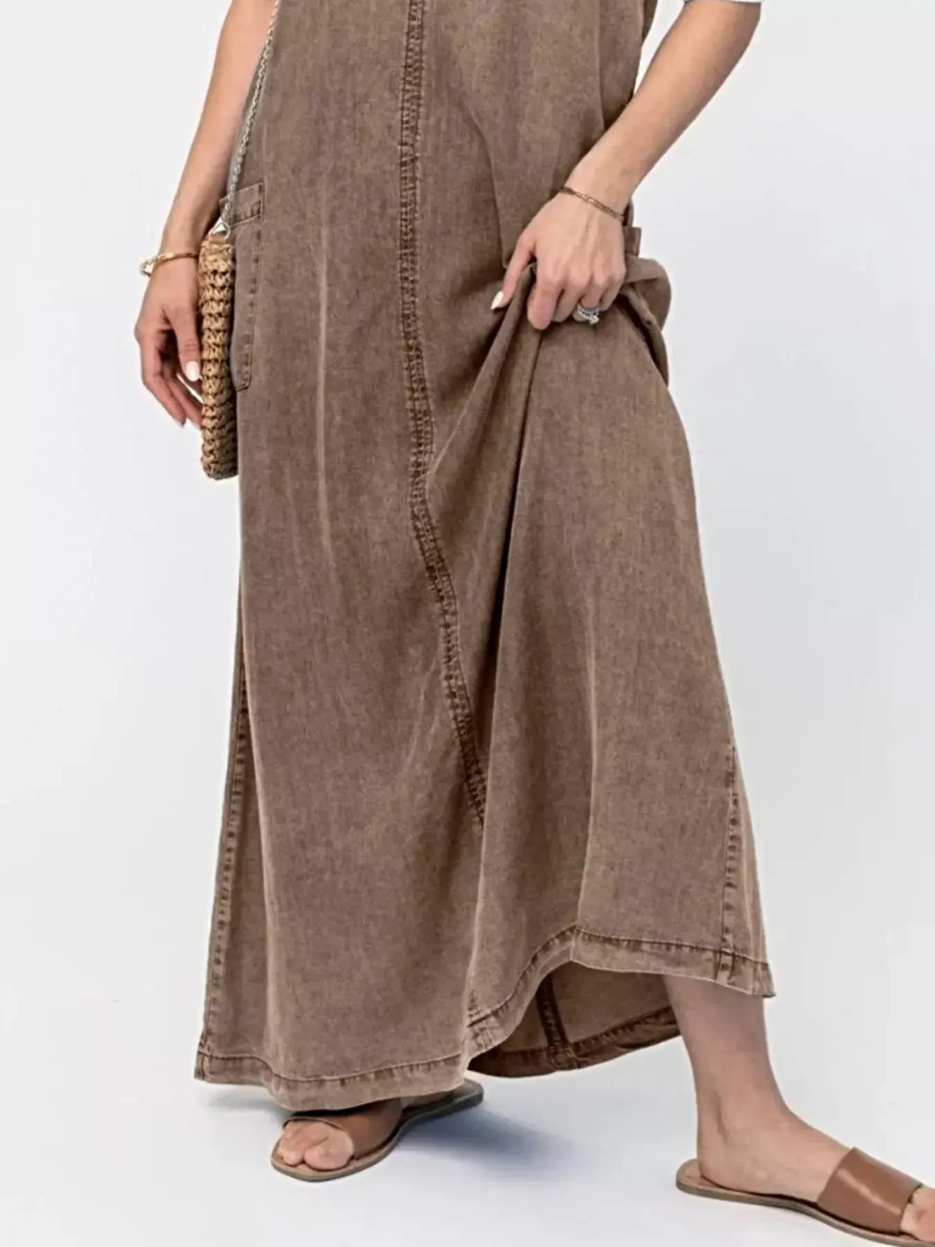Casual Washed Denim Cami Maxi Dress -