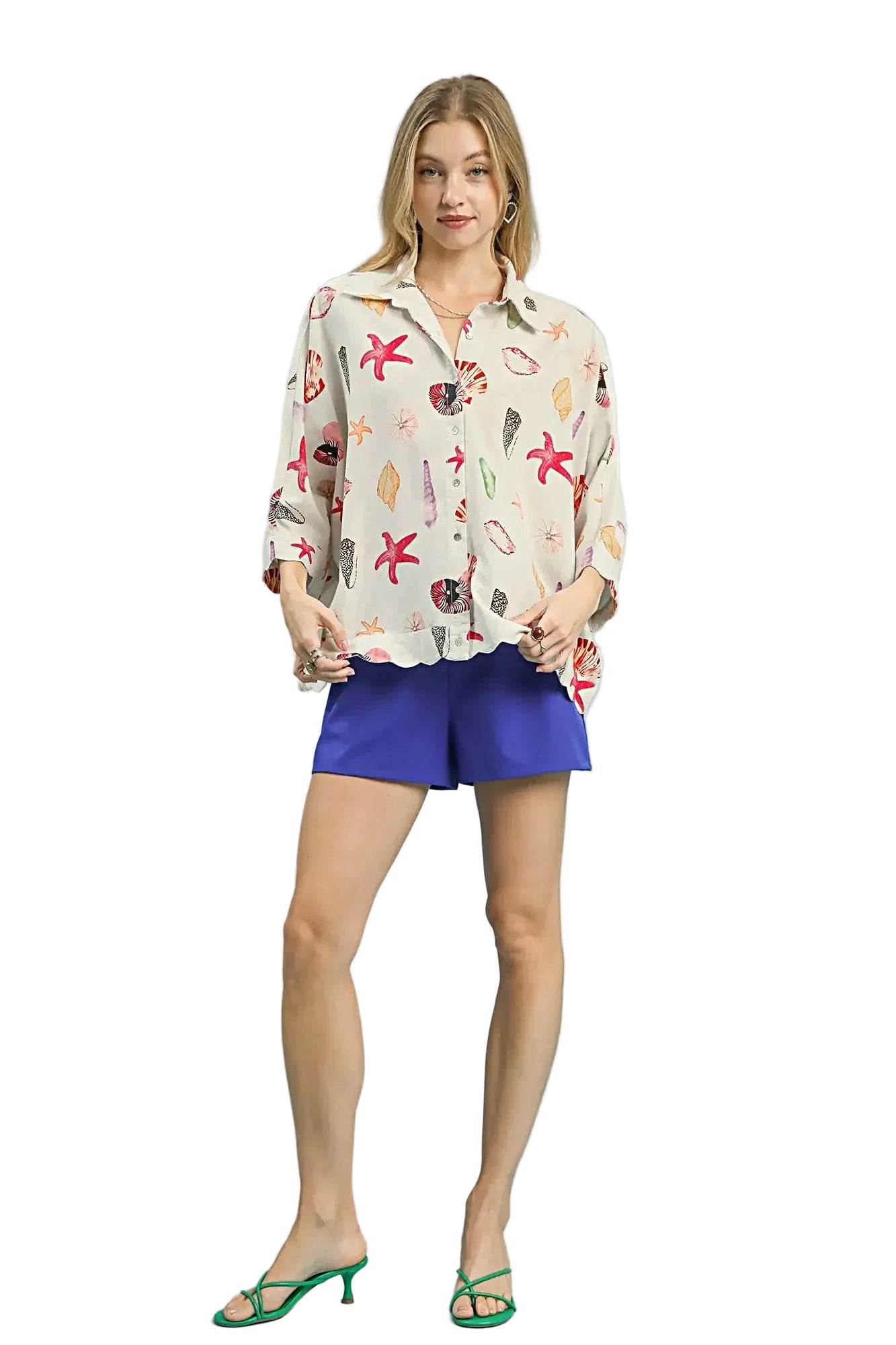 Umgee Seashell & Starfish Print Button-Down Top -