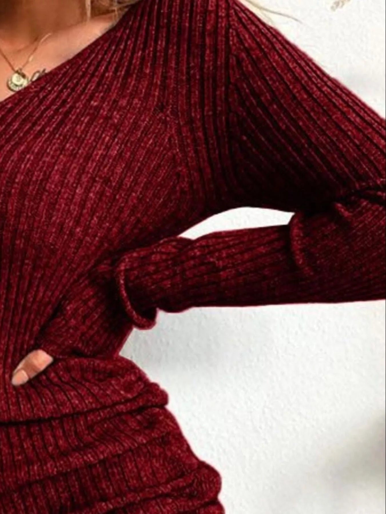Full Size Ribbed Knit Drawstring Bodycon Sweater Dress Plus Size -