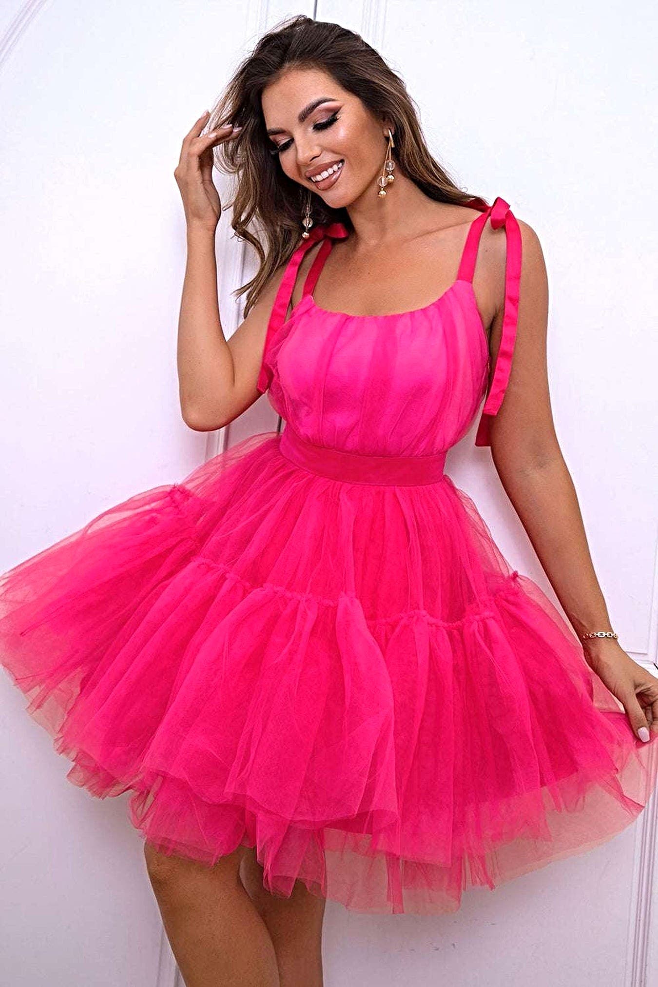 Tie-Shoulder Mesh Dress -