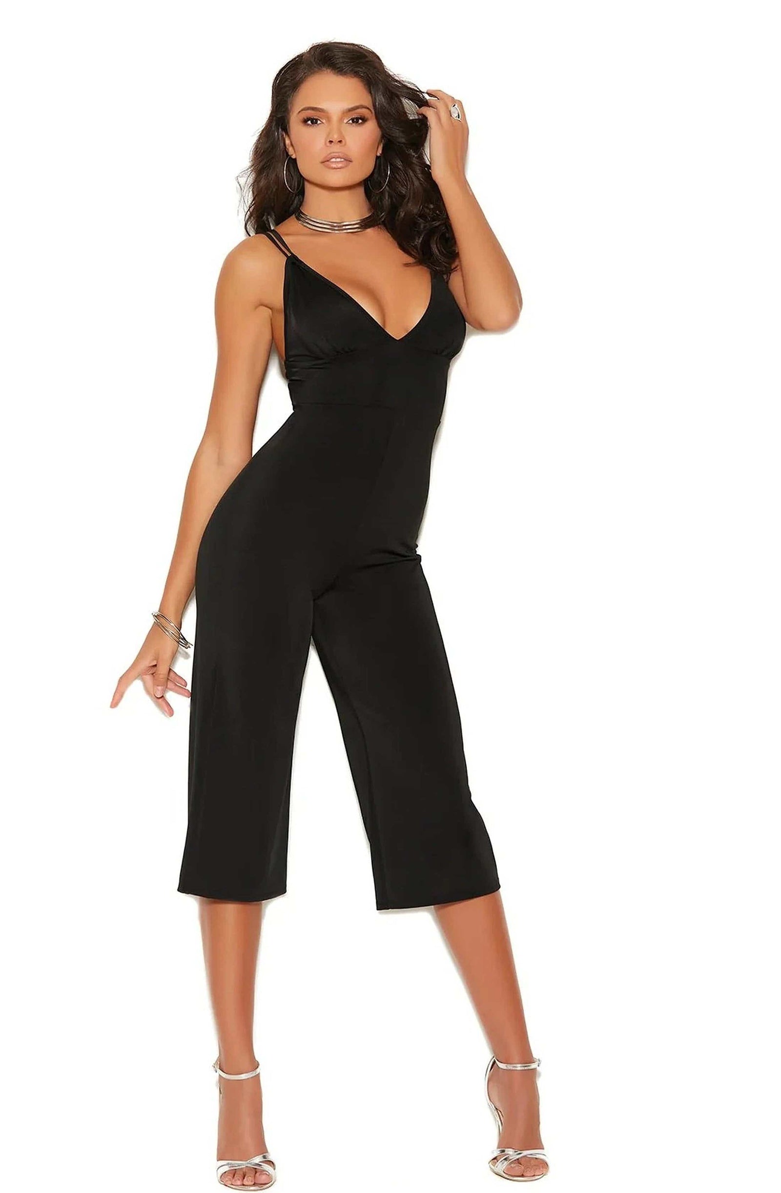 Elegant Moments 77080 Deep V Jumpsuit with Double Adjustable Straps in Luxurious Lycra Elegant Moments