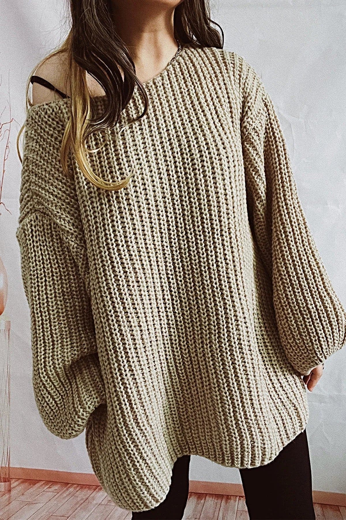 Boat Neck Dropped Shoulder Mini Sweater Dress -