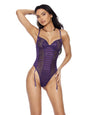 Elegant Moments 77171, Striped mesh slip on teddiette with scalloped lace inserts