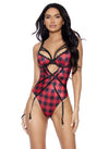 Elegant Moments EM-77173, Buffalo plaid print teddiette with strappy front Also Plus Sizes-Teddy-Elegant Moments-Buffalo Plaid-S-SatinBoutique