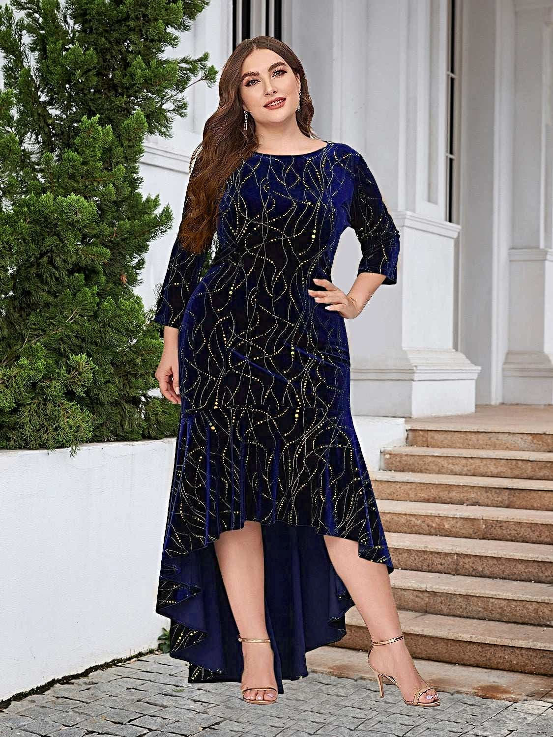 Plus Size Ruffle Hem High-Low Dress -