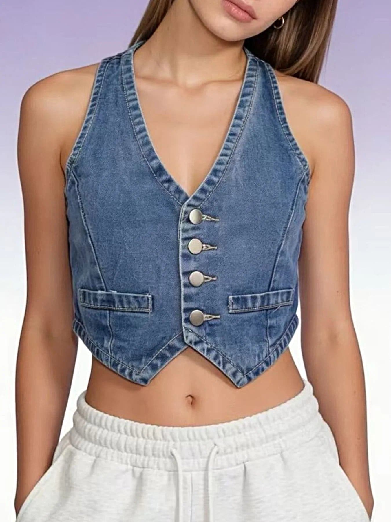 Button-Down Denim Vest -