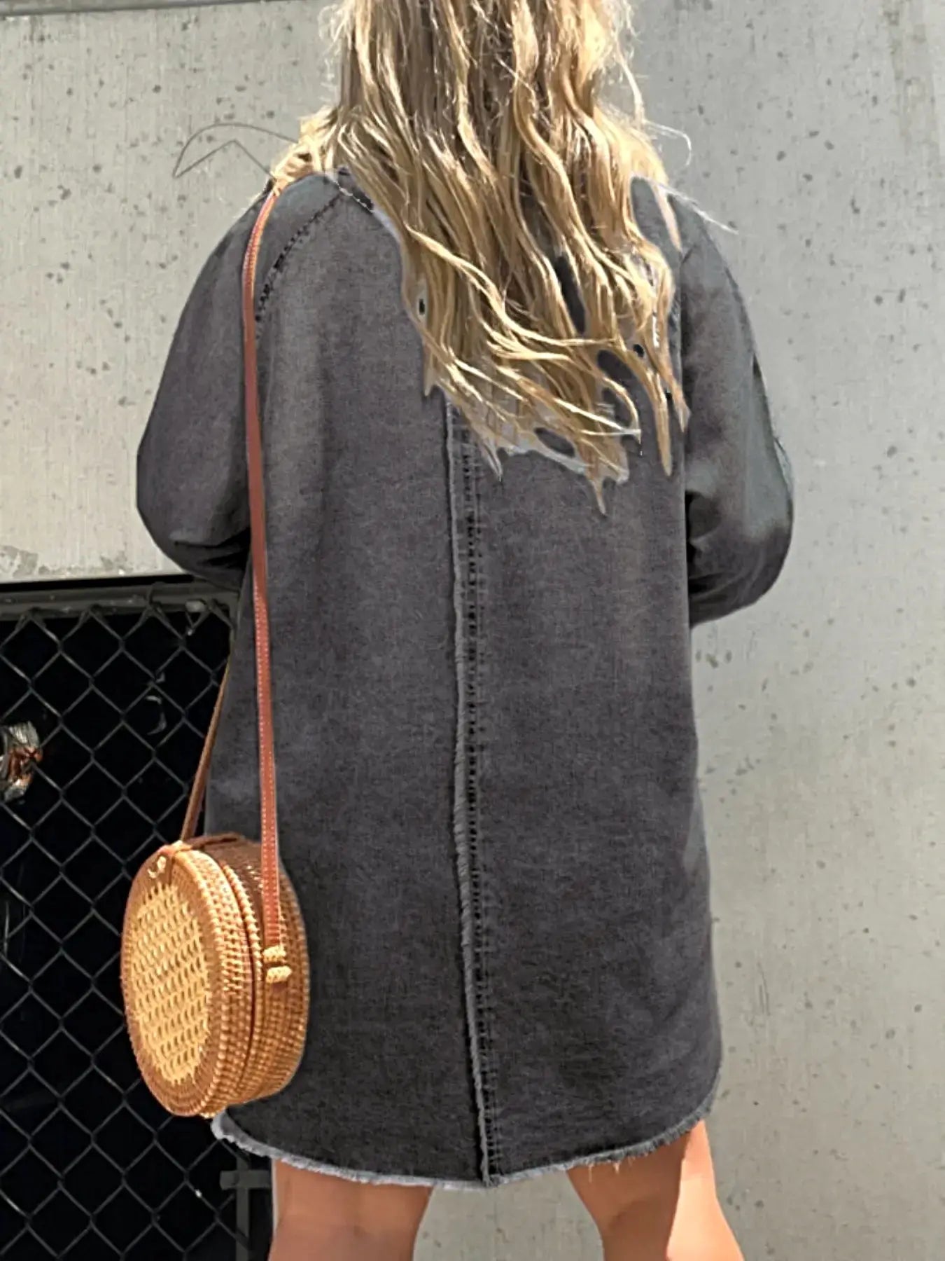 Full Size Button-Front Long Sleeve Denim Shirt Dress Plus Size -