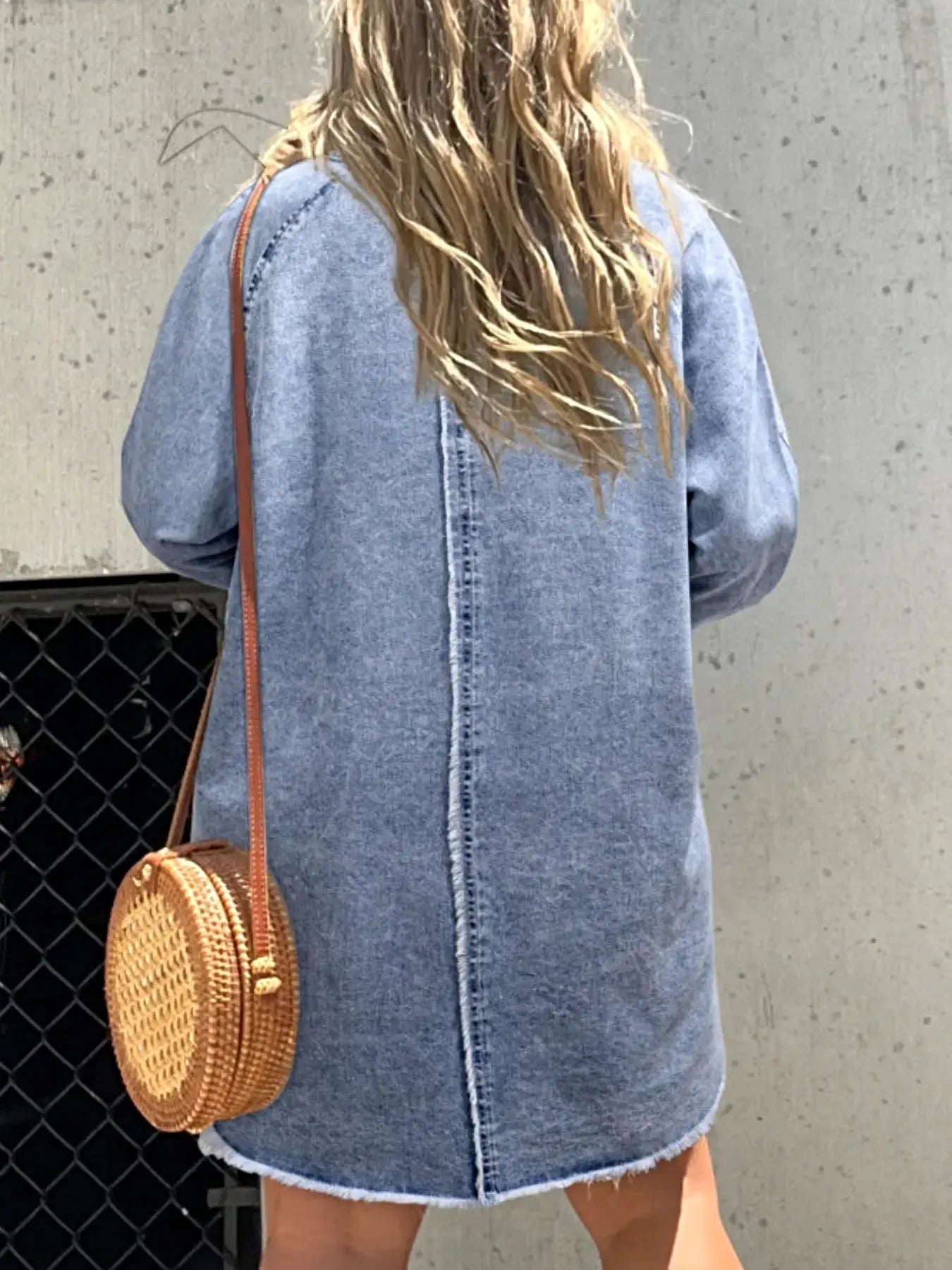Full Size Button-Front Long Sleeve Denim Shirt Dress Plus Size -