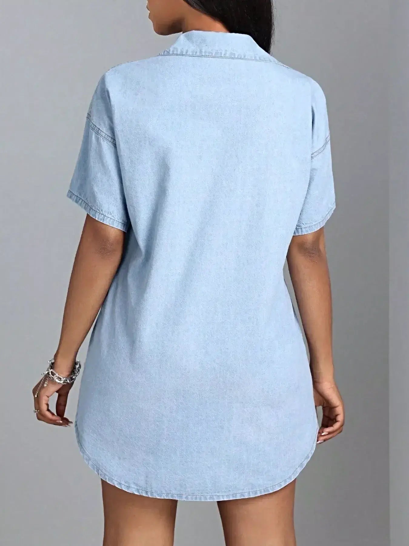 Button-Down Short Sleeve Denim Dress -