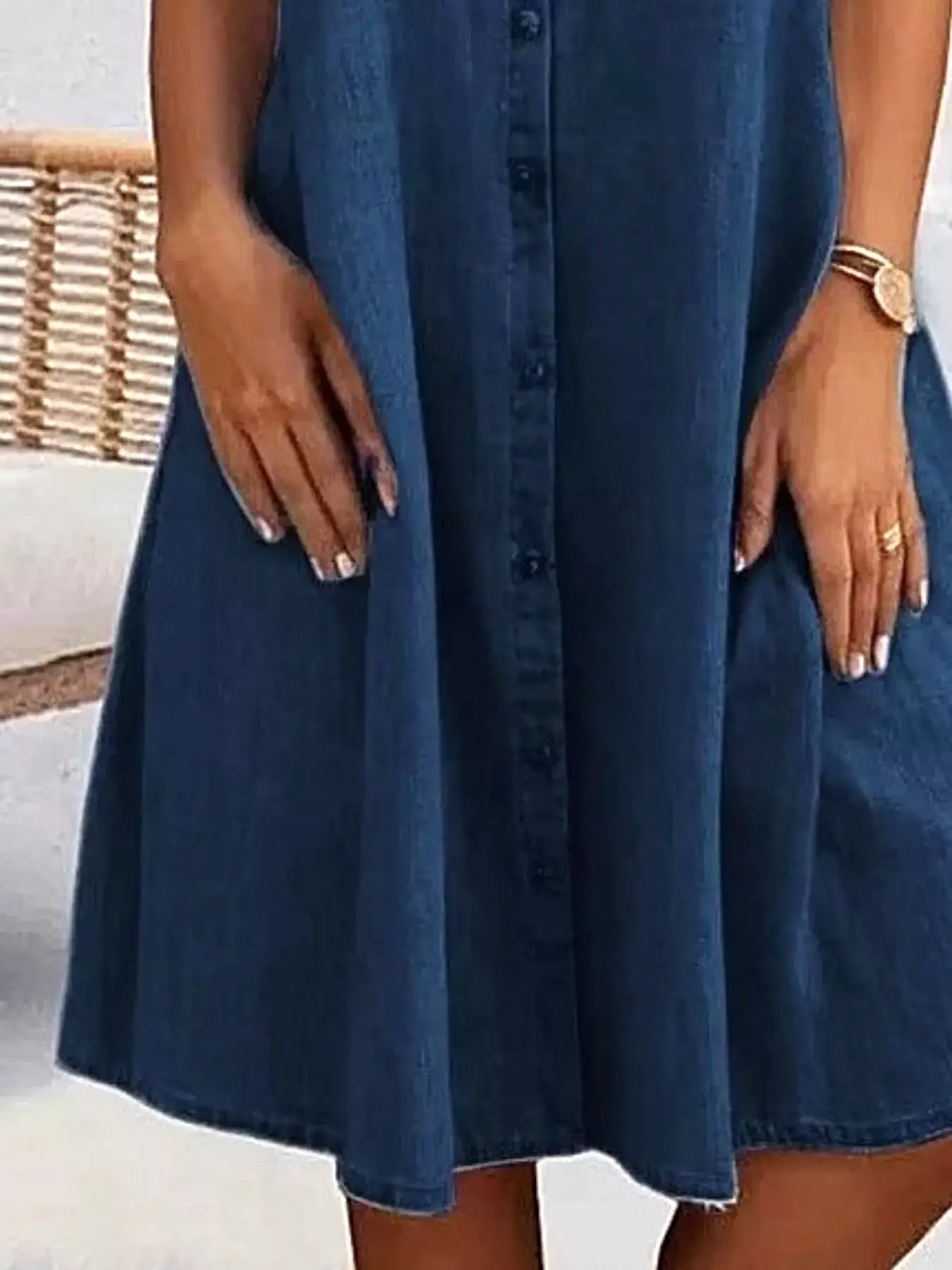 Full Size Button-Front Short Sleeve Denim Dress Plus Size -