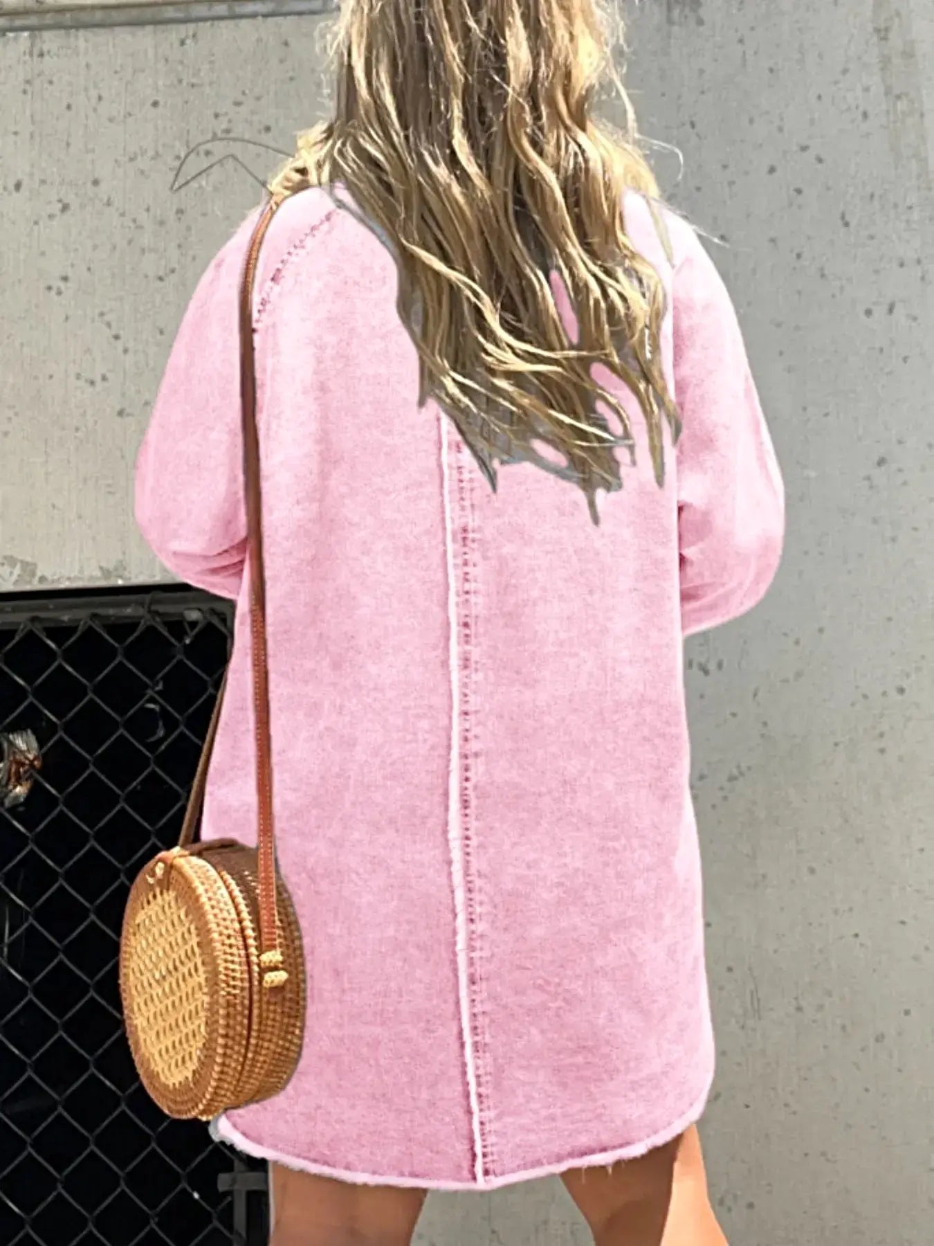 Full Size Button-Front Long Sleeve Denim Shirt Dress Plus Size -