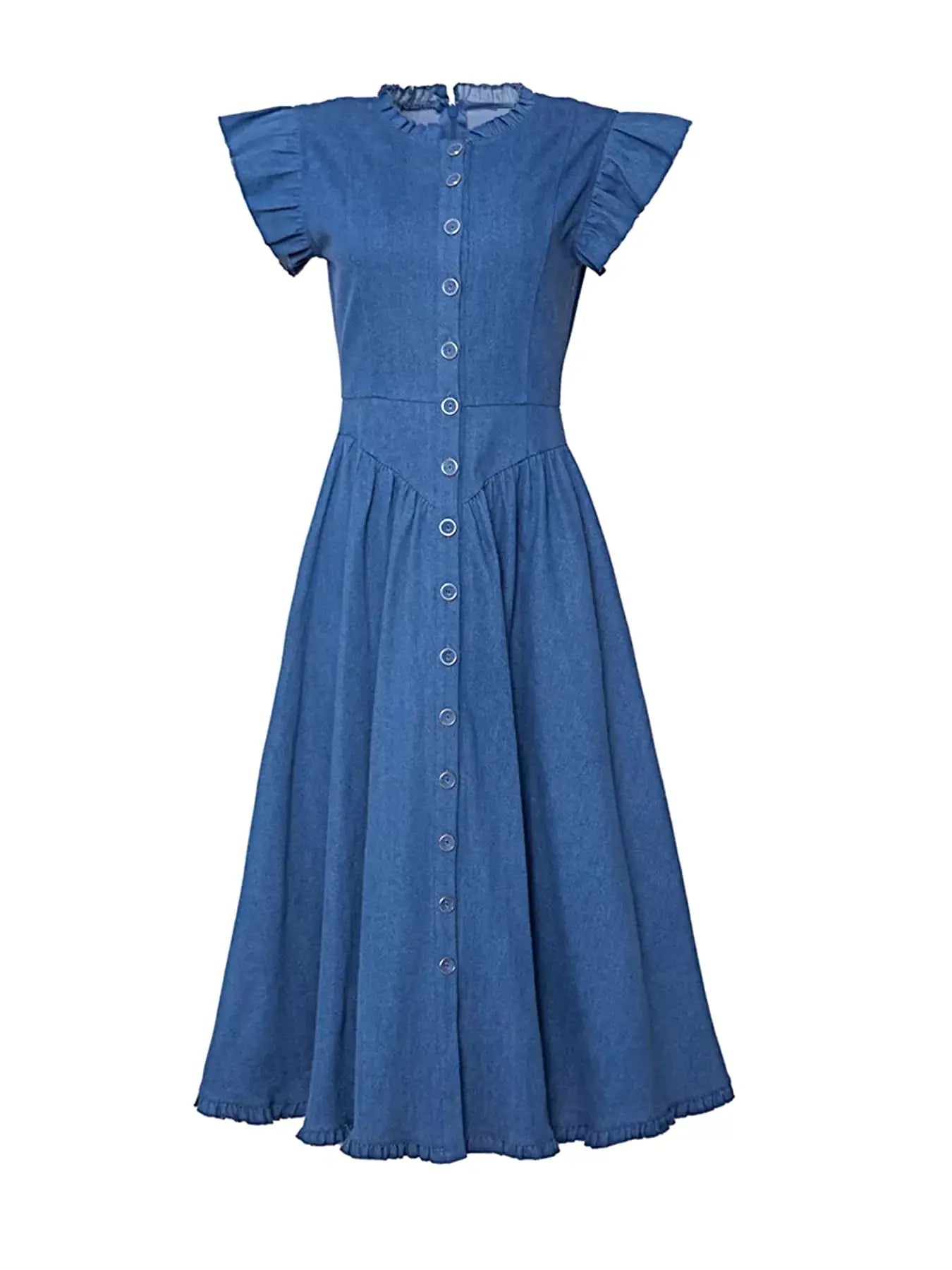 Ruffled Cap Sleeve Denim Dress -
