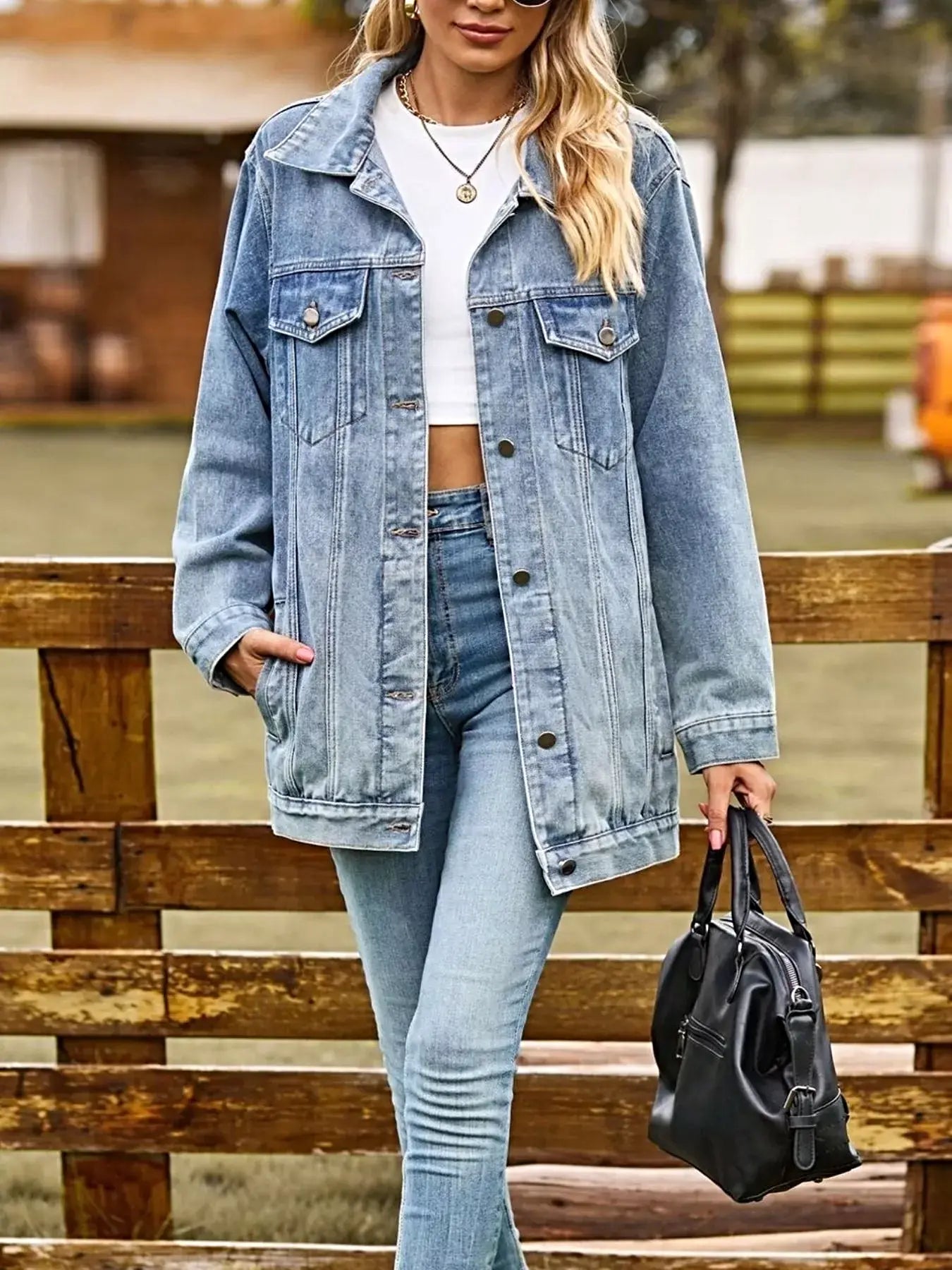 Button Down Washed Denim Jacket -