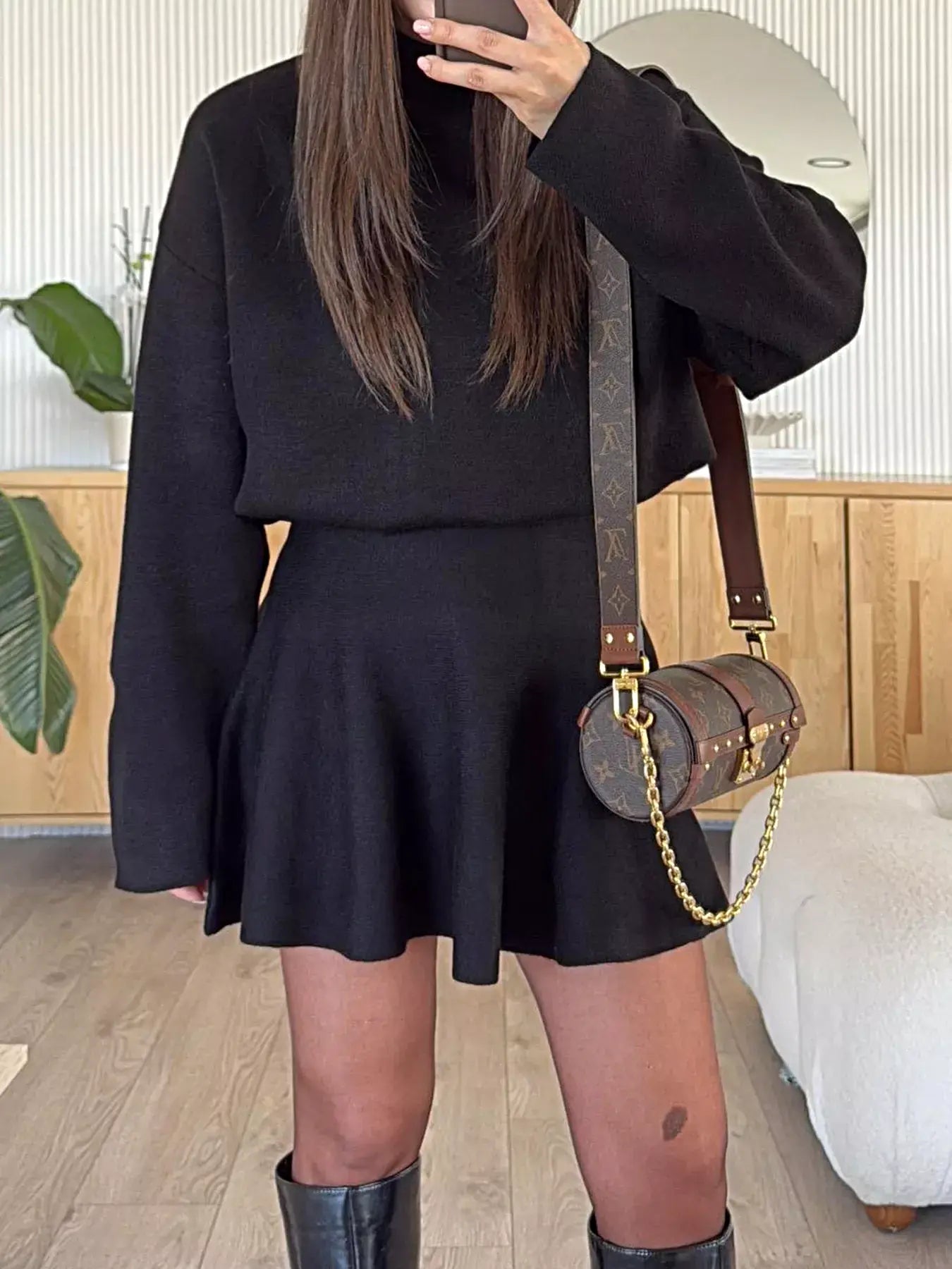 Round Neck Long Sleeve Mini Sweater Dress -