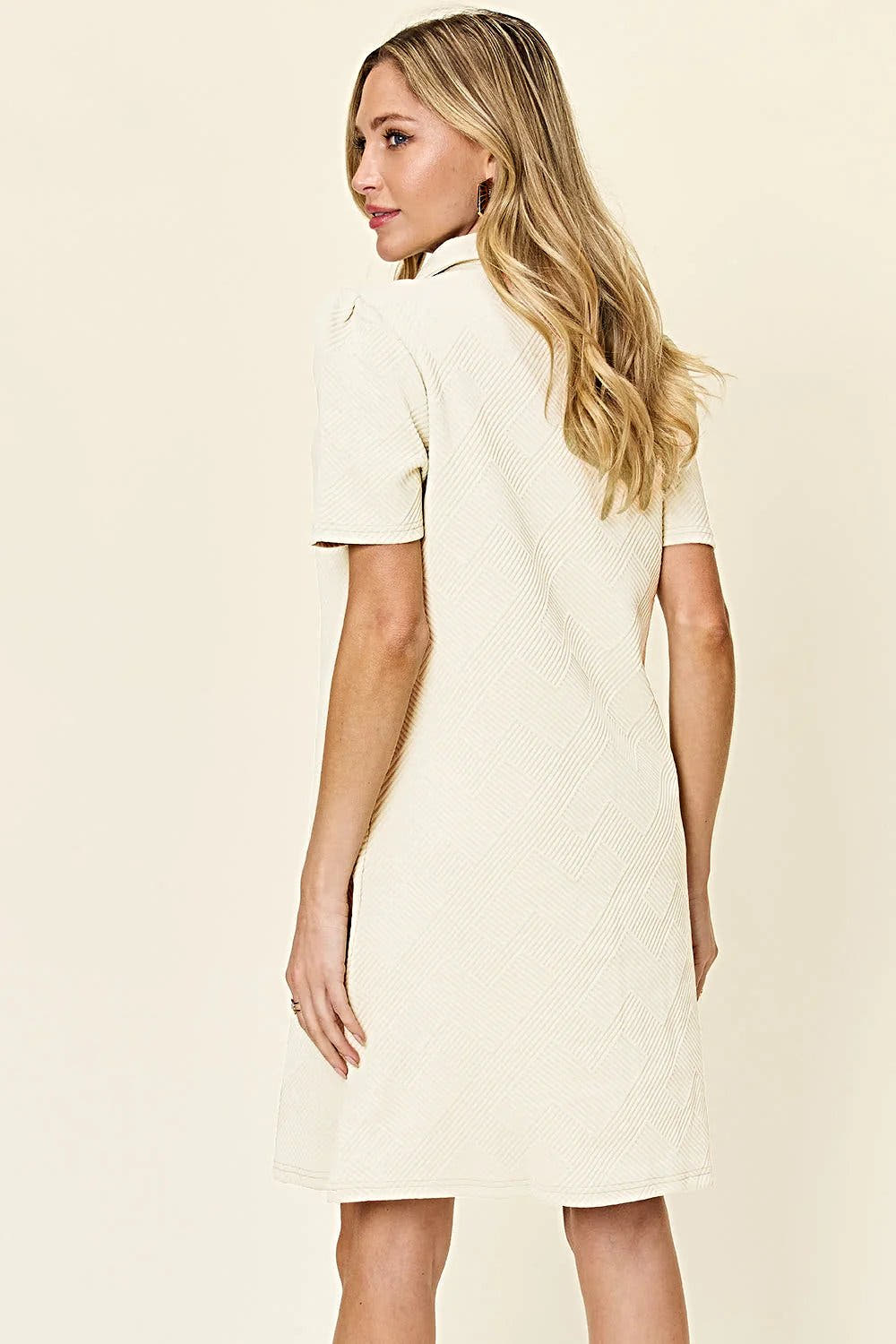 Elegant Double Take Short Sleeve Collar Dress - Textured Opaque Design, Slightly Stretchy, Machine Washable Trendsi