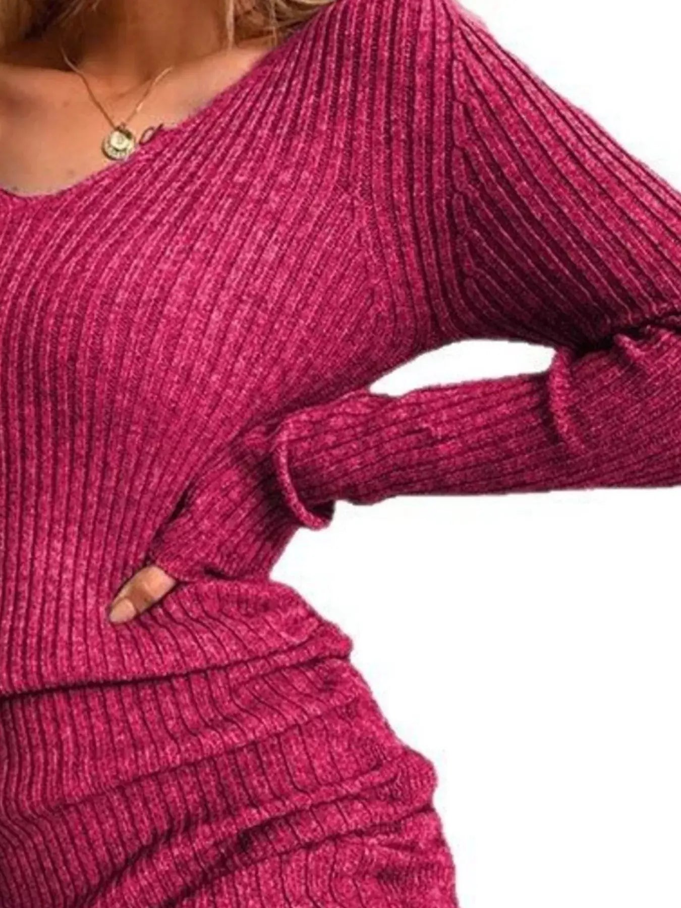 Full Size Ribbed Knit Drawstring Bodycon Sweater Dress Plus Size -