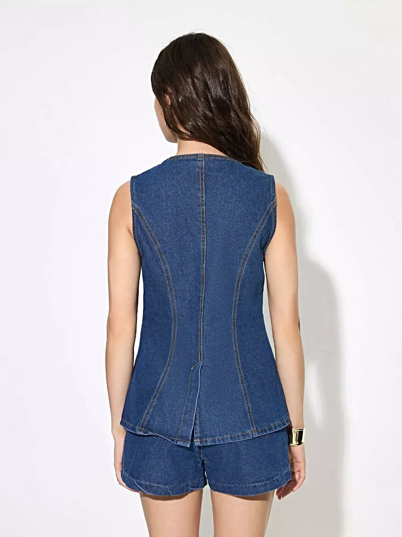 Button Up Sleeveless Denim Top -