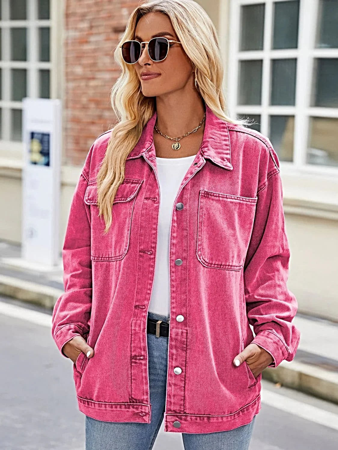 Button Up Denim Jacket with Pockets -