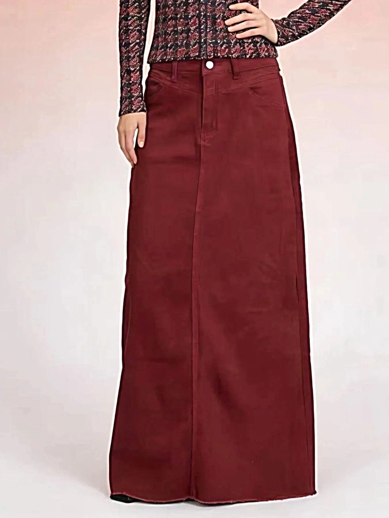 Raw Hem Maxi Denim Skirt -