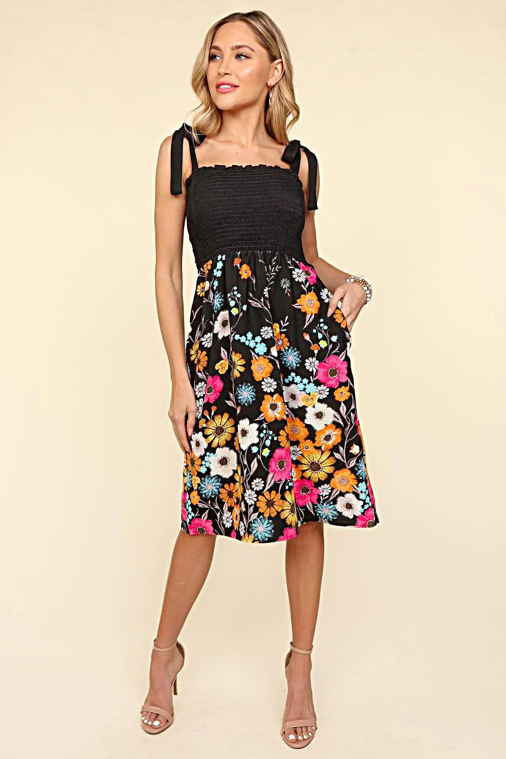 Haptics Smocked Cami Floral Dress -