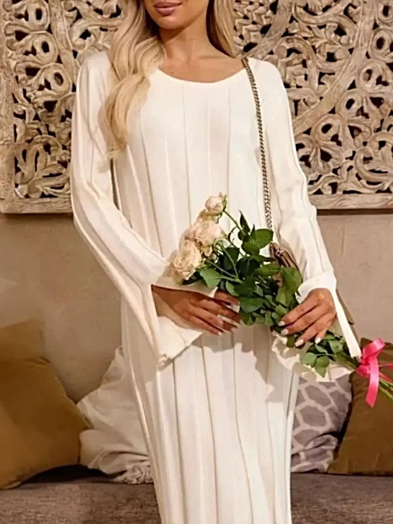 Ribbed Knit Slit Sweater Dress -
